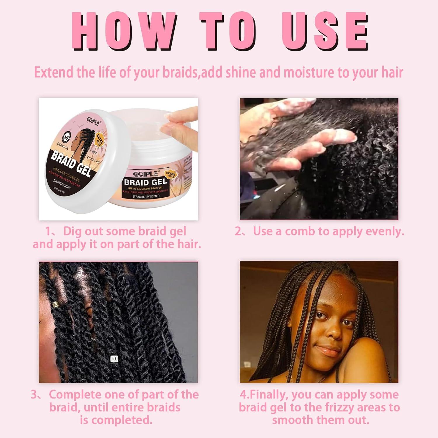image150g Braid Gel with Extra Hold High Shine for Twists Locs Braids ampamp Edge Control Smooths Frizz LongLasting for Locks Cornrows 53oz Strawberry Flover