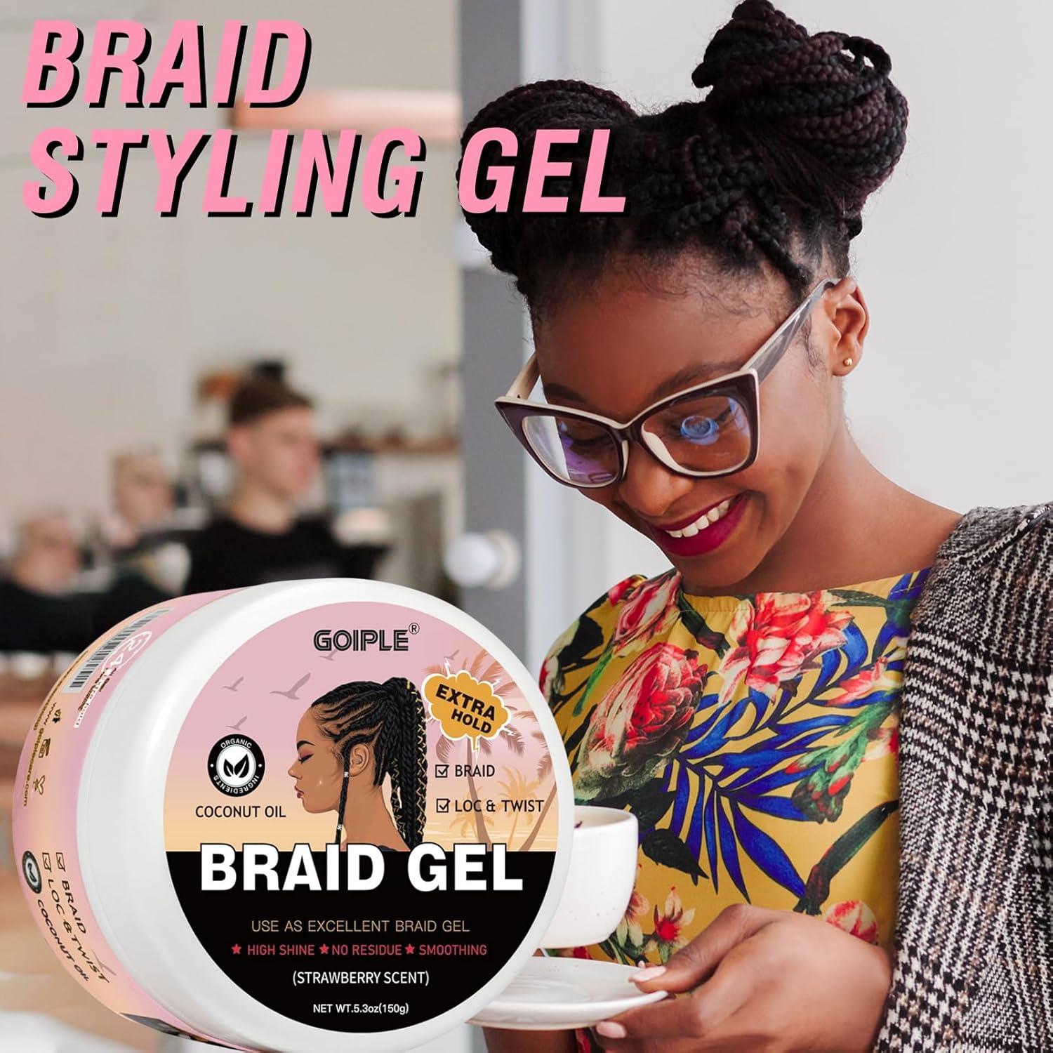 image150g Braid Gel with Extra Hold High Shine for Twists Locs Braids ampamp Edge Control Smooths Frizz LongLasting for Locks Cornrows 53oz Strawberry Flover