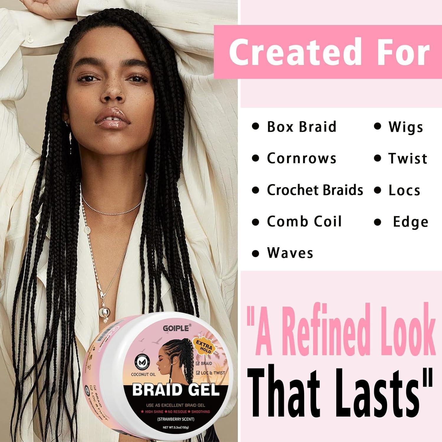 image150g Braid Gel with Extra Hold High Shine for Twists Locs Braids ampamp Edge Control Smooths Frizz LongLasting for Locks Cornrows 53oz Strawberry Flover