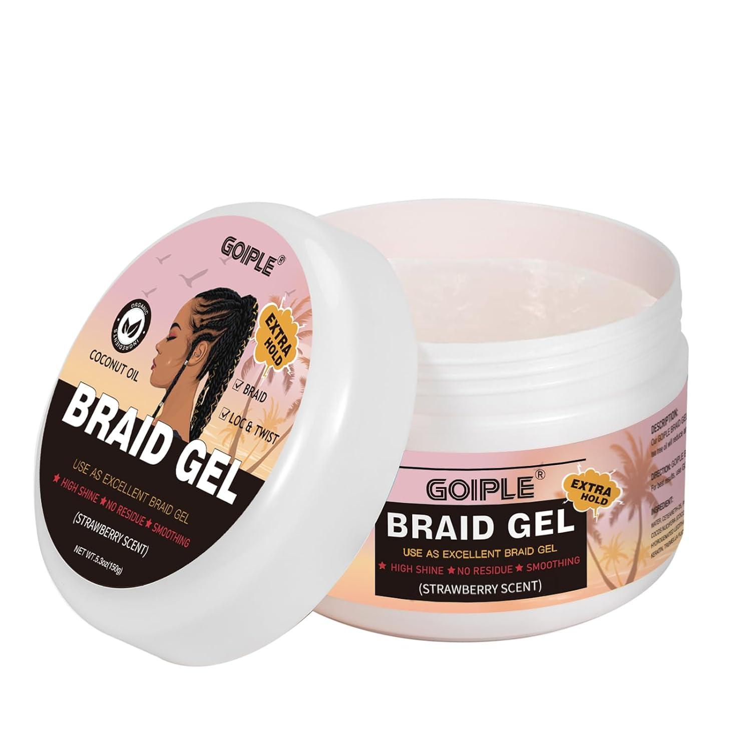 image150g Braid Gel with Extra Hold High Shine for Twists Locs Braids ampamp Edge Control Smooths Frizz LongLasting for Locks Cornrows 53oz Strawberry Flover