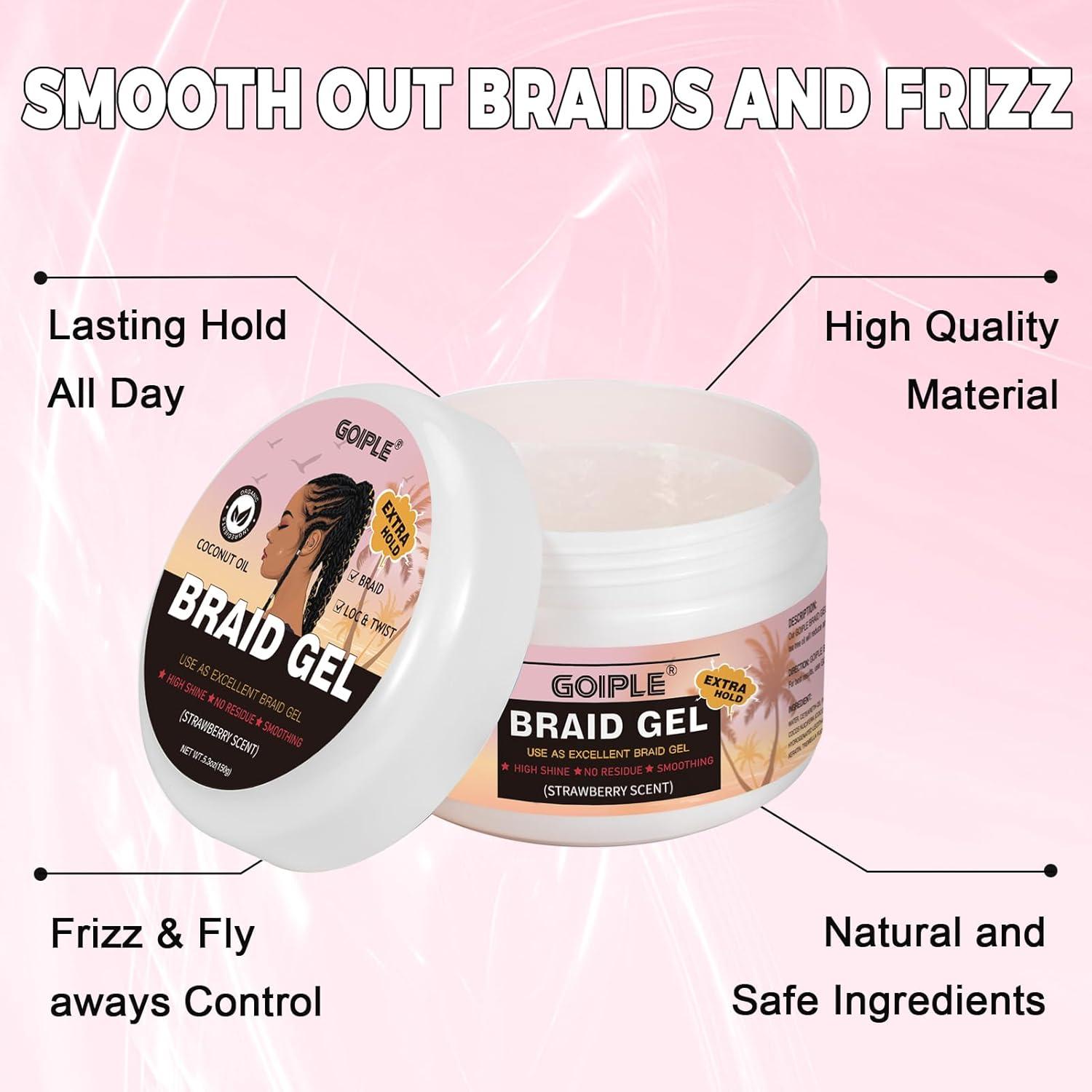 image150g Braid Gel with Extra Hold High Shine for Twists Locs Braids ampamp Edge Control Smooths Frizz LongLasting for Locks Cornrows 53oz Strawberry Flover