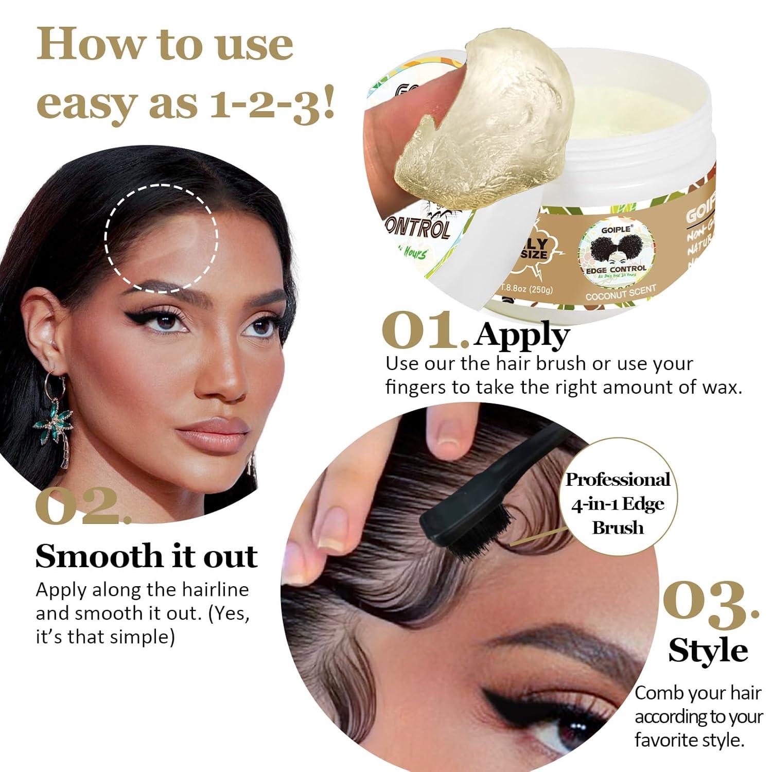 image825 OZ Edge Control Wax for Women Strong Hold Nongreasy Edge Smoother Edge Control for Back Hair Extreme Hold Pack Hair Gel for All Hair Types No Flaking Extra Hold Waterbased Edge Stay Gel Set88oz coconut scent