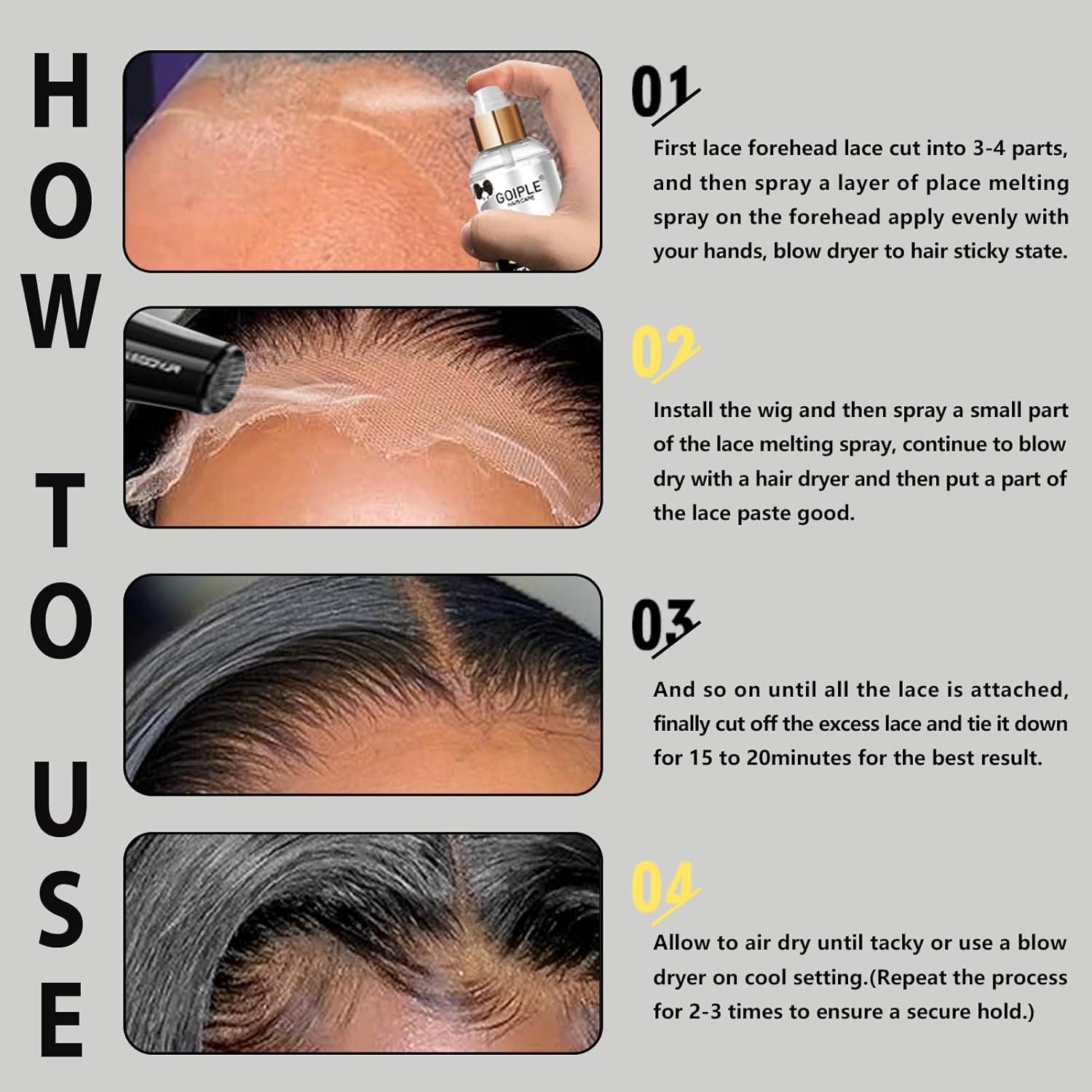 image845 fl oz Lace Melting and Holding Spray GlueLess Hair Adhesive for Wigs Lace Bond Adhesive Spray Wig Spray for Closure Wigs Closure Front Extensions Strong Natural Finishing Hold with Control