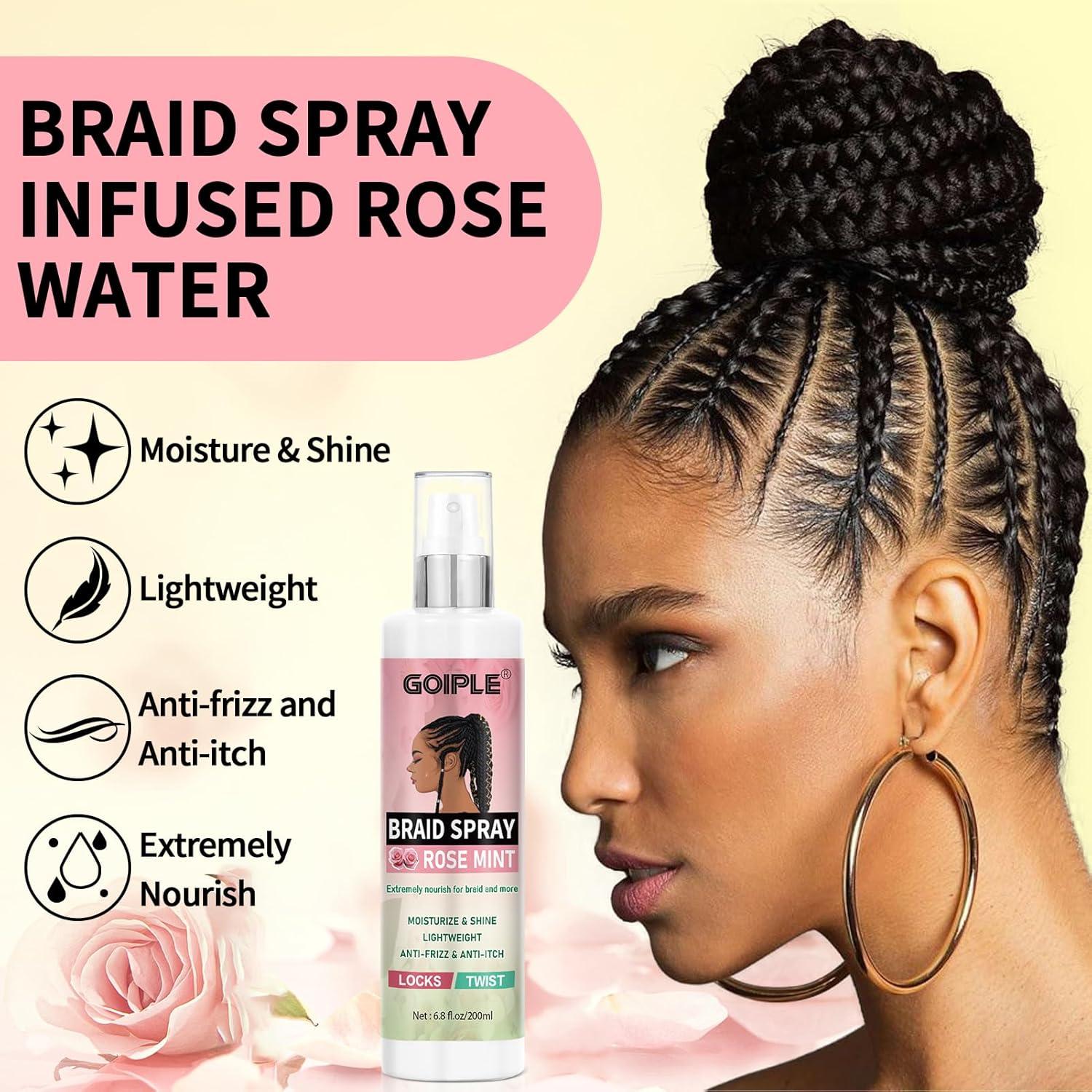 imageBraid Foam Control Mousse Hair Braiding Mousse for Twist Locs Braids Lightweight Braid Spray Rose Mint for Dreads Dreadlocks Locks Spray Rose Water for Itchy Scalp 2PCS