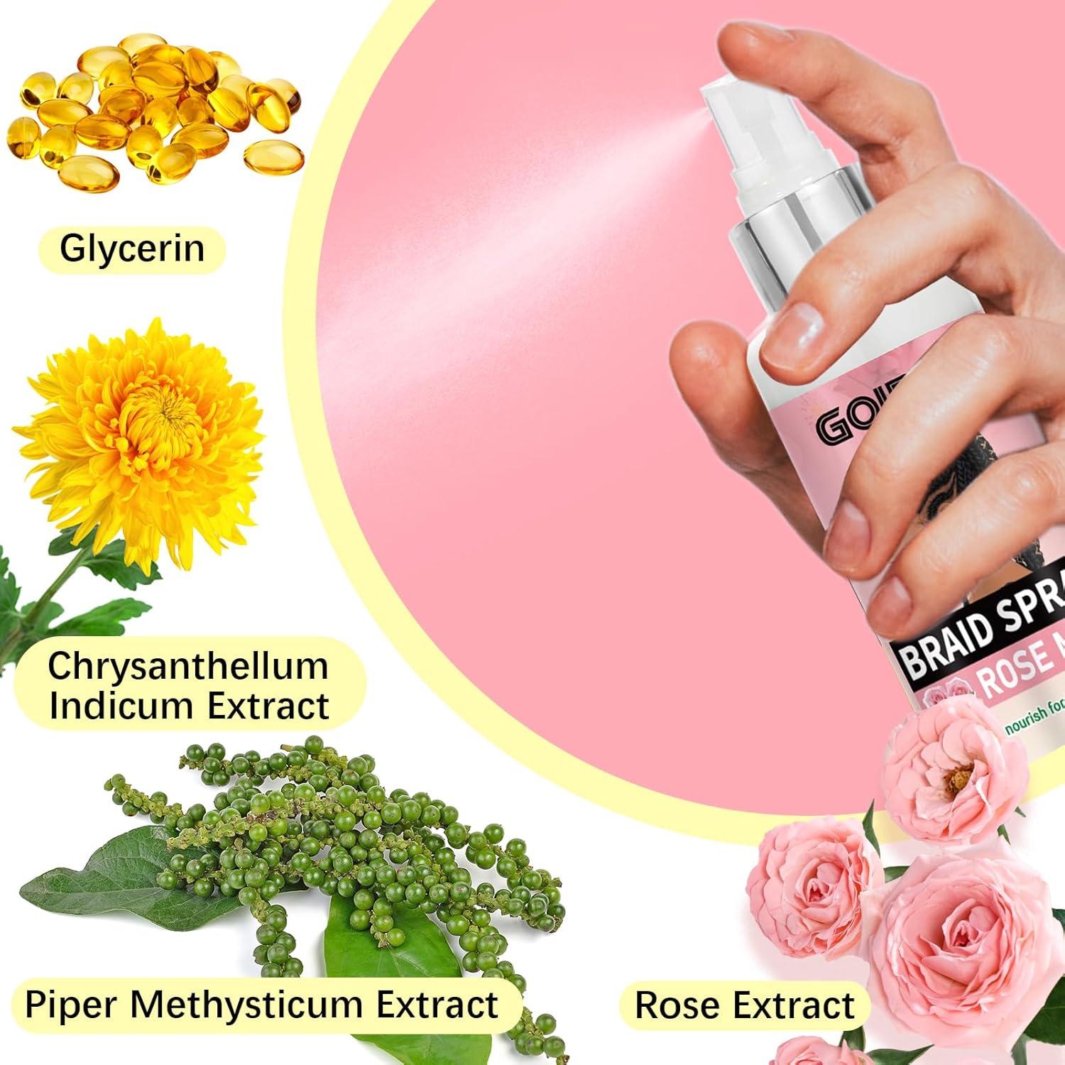 imageBraid Foam Control Mousse Hair Braiding Mousse for Twist Locs Braids Lightweight Braid Spray Rose Mint for Dreads Dreadlocks Locks Spray Rose Water for Itchy Scalp 2PCS