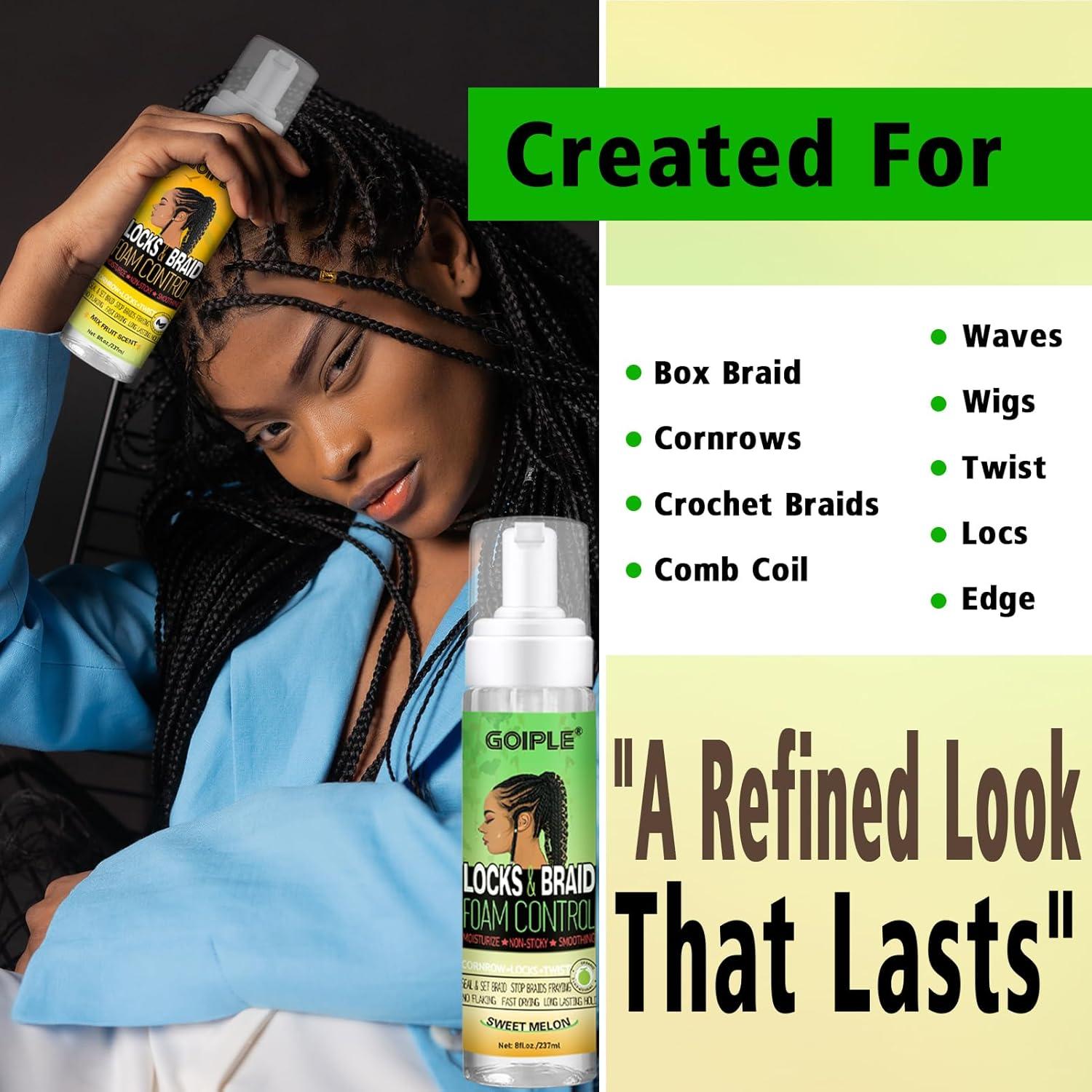 imageBraid Foam Control Mousse for Braids Twist Locs No Flake Extra Hold High Shine Moisturizes Lightweight Smooth Easy to Apply 4pcs2 scents5pcs