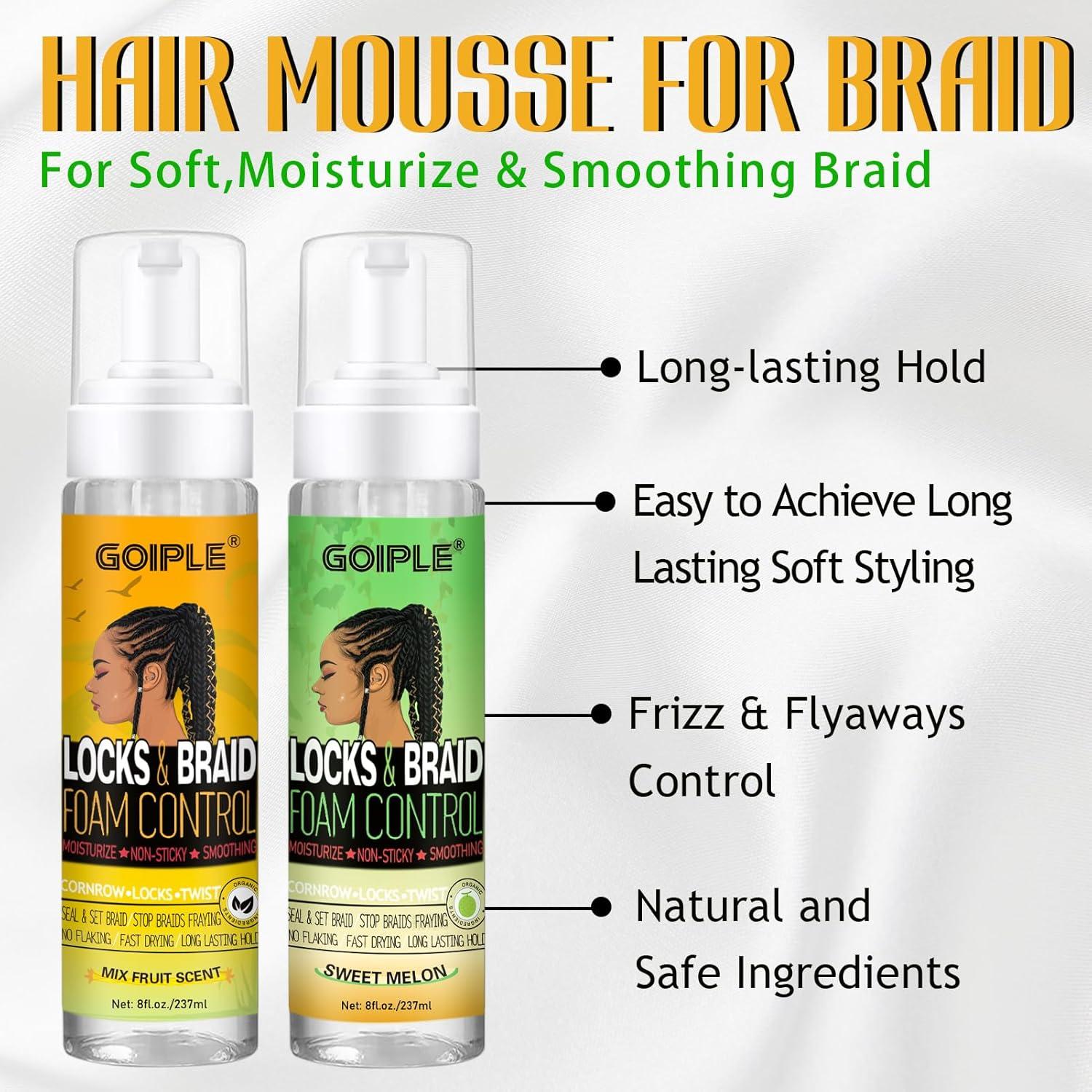 imageBraid Foam Control Mousse for Braids Twist Locs No Flake Extra Hold High Shine Moisturizes Lightweight Smooth Easy to Apply 4pcs2 scents5pcs