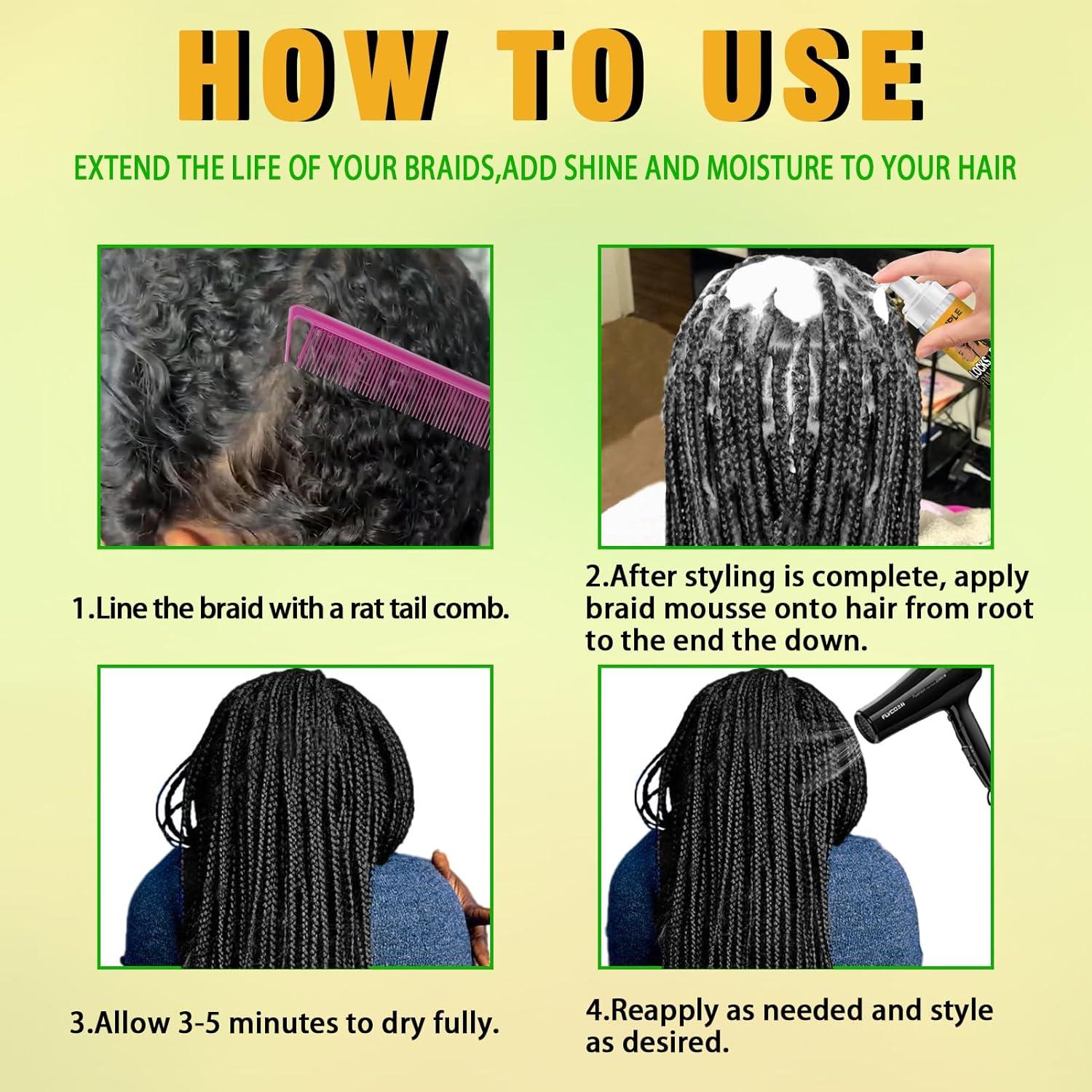 imageBraid Foam Control Mousse for Braids Twist Locs No Flake Extra Hold High Shine Moisturizes Lightweight Smooth Easy to Apply 4pcs2 scents5pcs