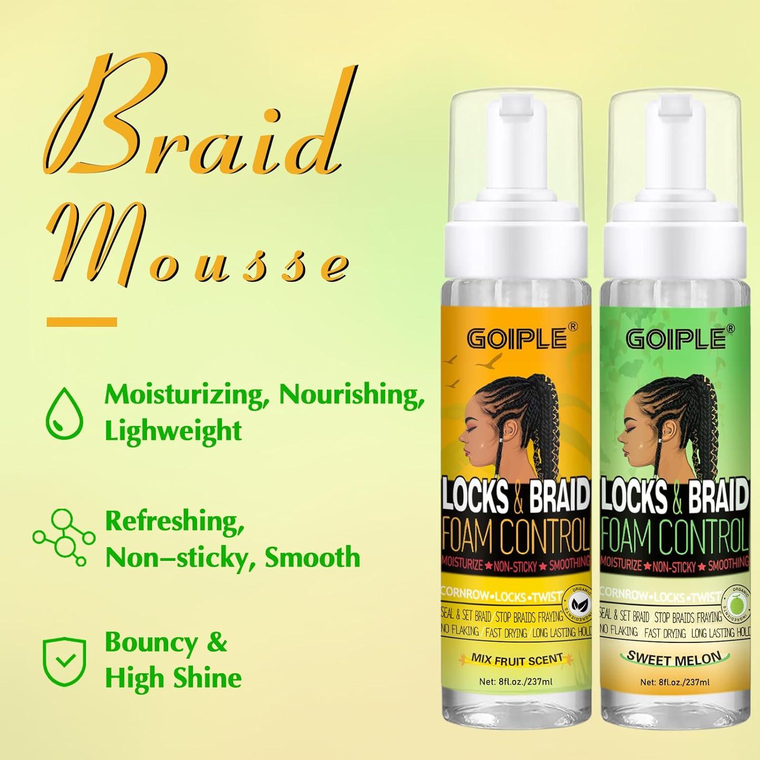 imageBraid Foam Control Mousse for Braids Twist Locs No Flake Extra Hold High Shine Moisturizes Lightweight Smooth Easy to Apply 4pcs2 scents5pcs