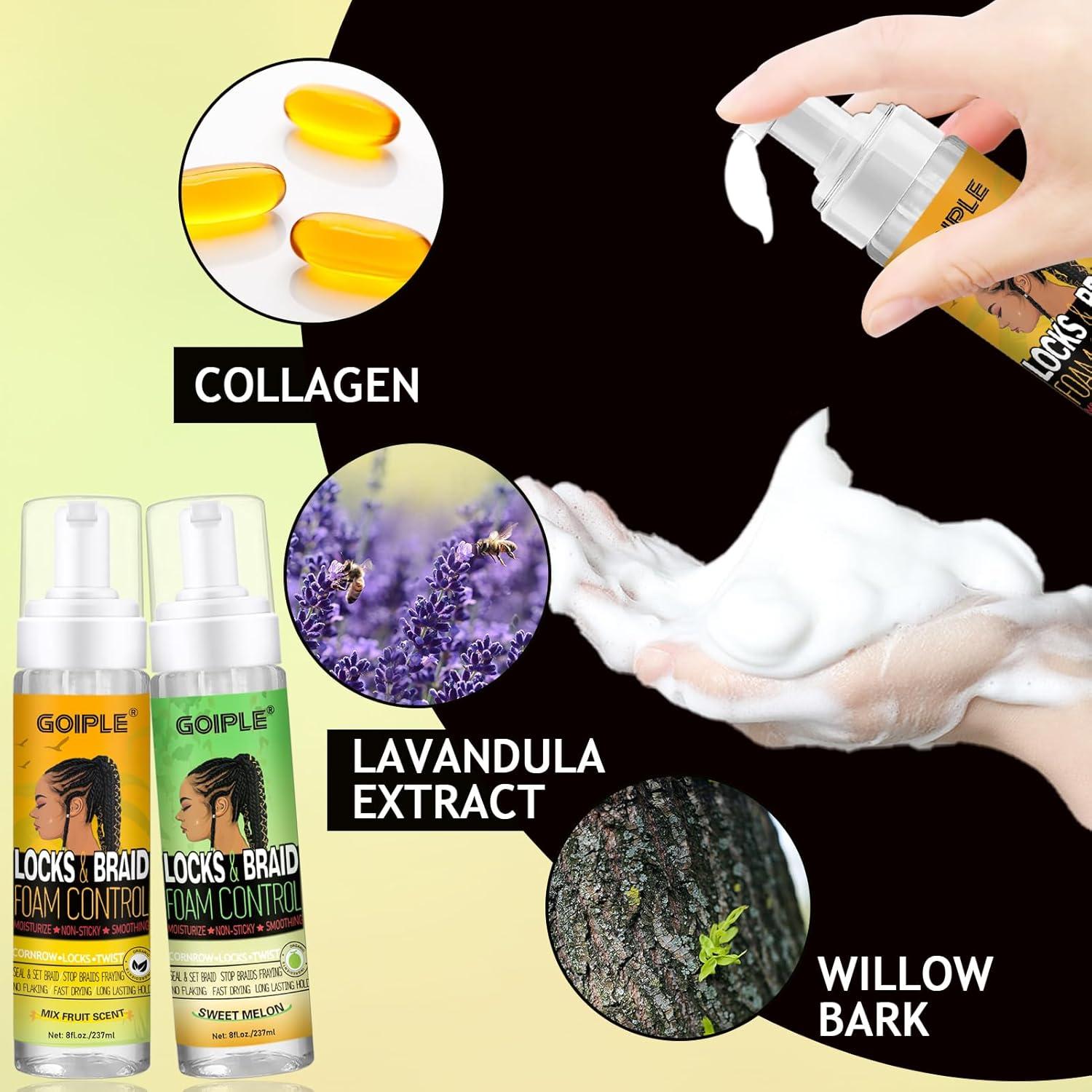 imageBraid Foam Control Mousse for Braids Twist Locs No Flake Extra Hold High Shine Moisturizes Lightweight Smooth Easy to Apply 4pcs2 scents5pcs