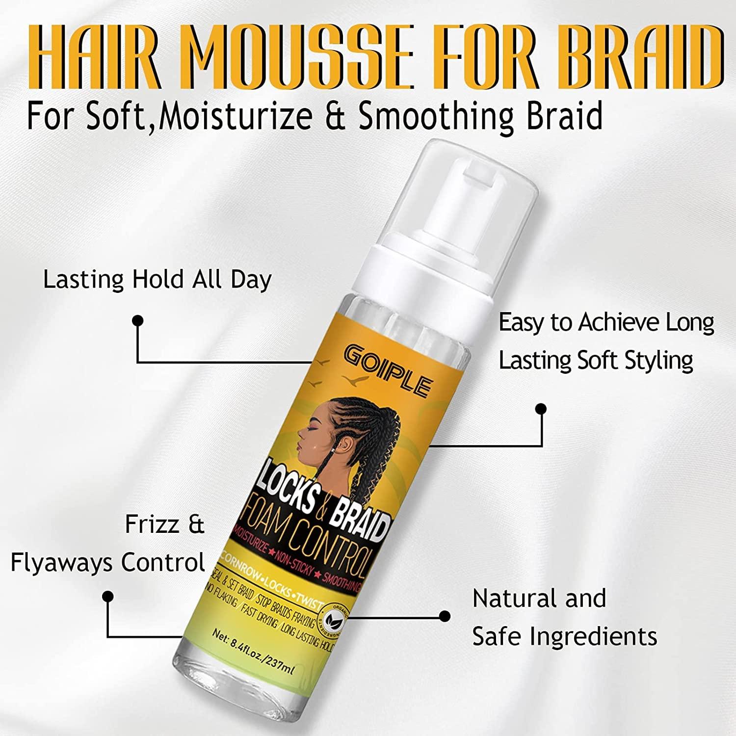 imageBraid Foam Control Mousse for Braids Twist Locs No Flake Extra Hold High Shine Moisturizes Lightweight Smooth Easy to Apply 4pcsmix fruit8fl oz