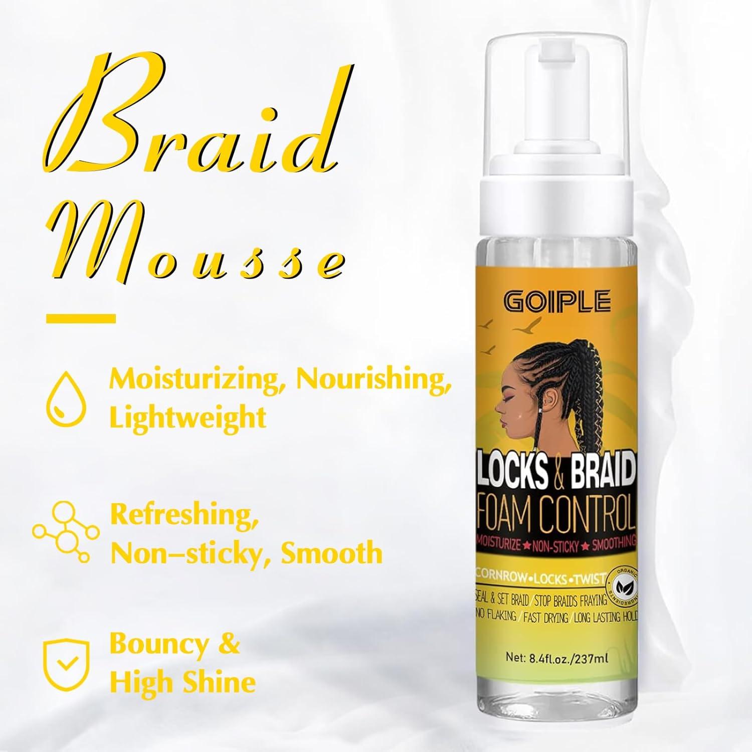 imageBraid Foam Control Mousse for Braids Twist Locs No Flake Extra Hold High Shine Moisturizes Lightweight Smooth Easy to Apply 4pcsmix fruit8fl oz
