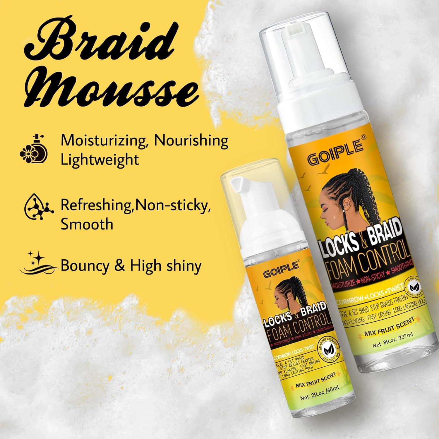 imageBraid Foam Control Mousse for Braids Twist Locs No Flake Extra Hold High Shine Moisturizes Lightweight Smooth Easy to Apply 4pcspineapple4pcs