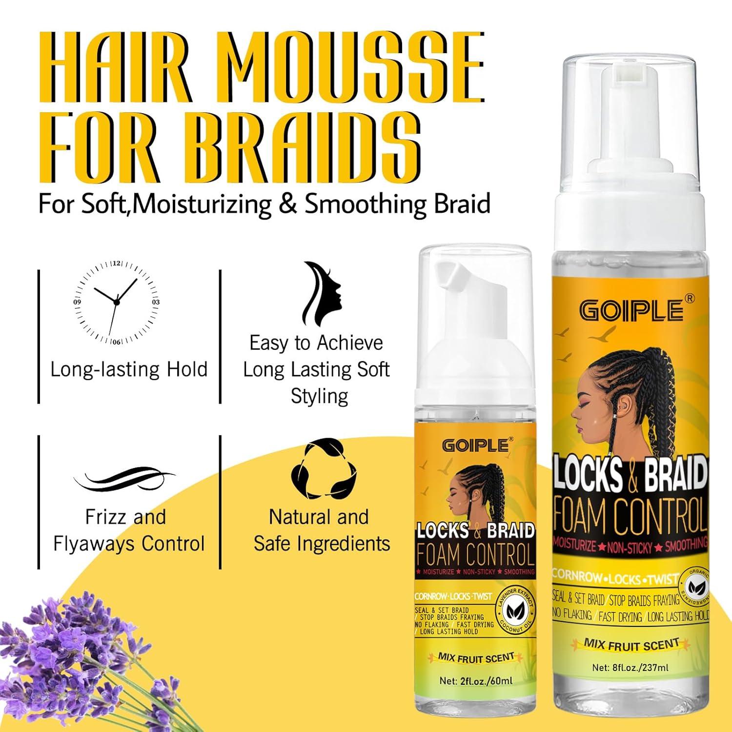 imageBraid Foam Control Mousse for Braids Twist Locs No Flake Extra Hold High Shine Moisturizes Lightweight Smooth Easy to Apply 4pcspineapple4pcs