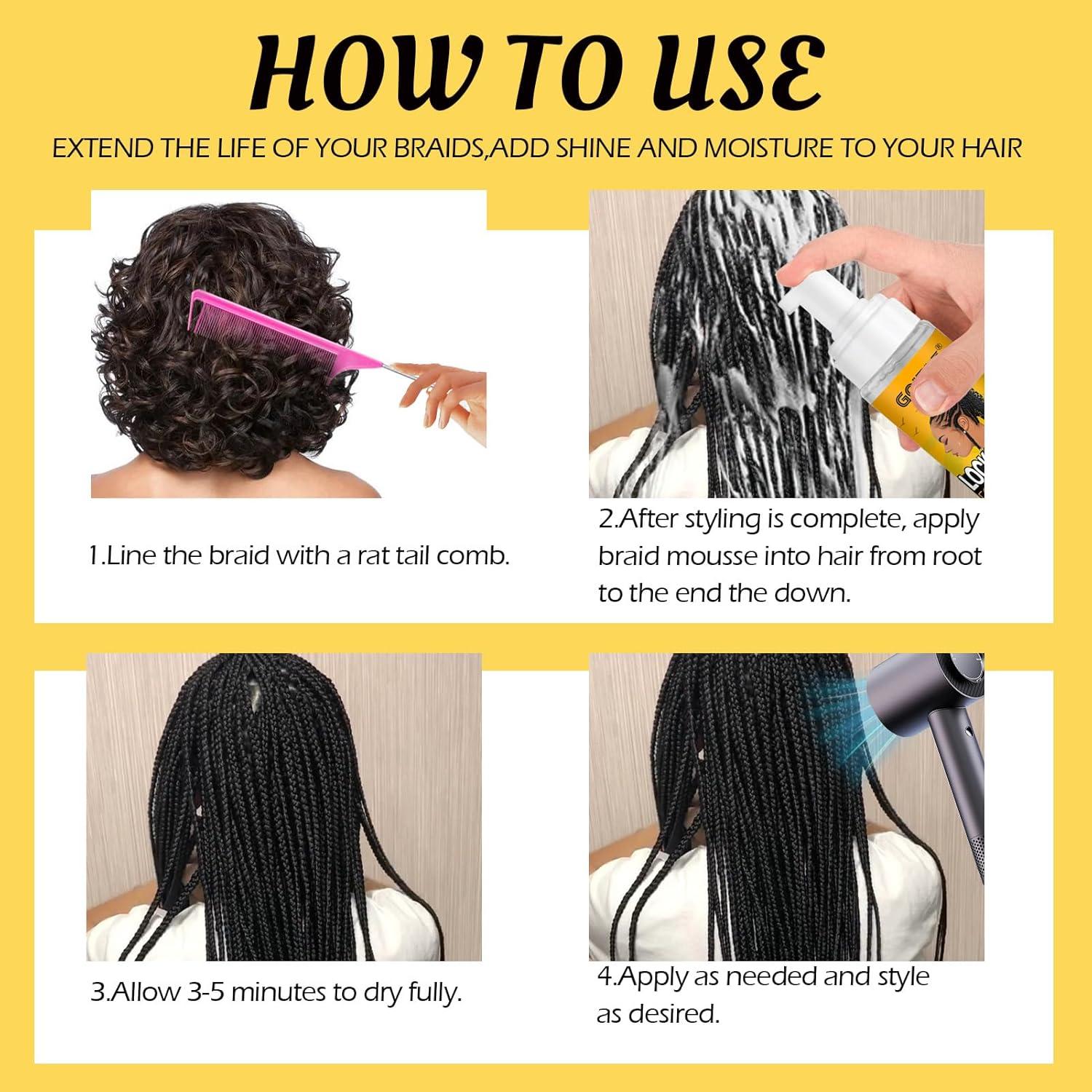 imageBraid Foam Control Mousse for Braids Twist Locs No Flake Extra Hold High Shine Moisturizes Lightweight Smooth Easy to Apply 4pcspineapple4pcs