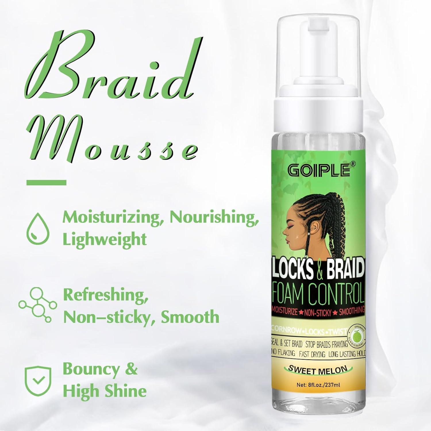 imageBraid Foam Control Mousse for Braids Twist Locs No Flake Extra Hold High Shine Moisturizes Lightweight Smooth Easy to Apply 4pcssweet melon8fl oz