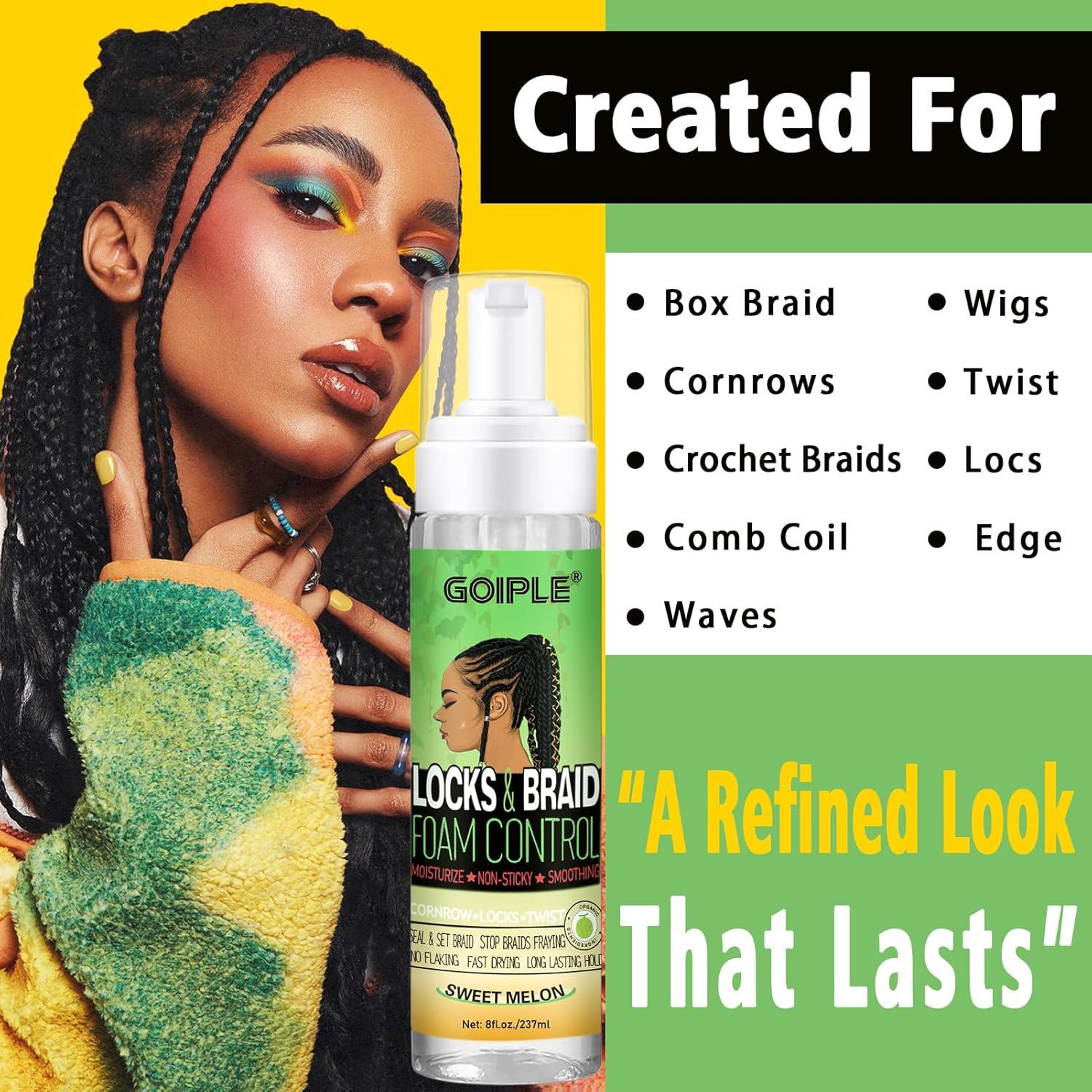 imageBraid Foam Control Mousse for Braids Twist Locs No Flake Extra Hold High Shine Moisturizes Lightweight Smooth Easy to Apply 4pcssweet melon8fl oz