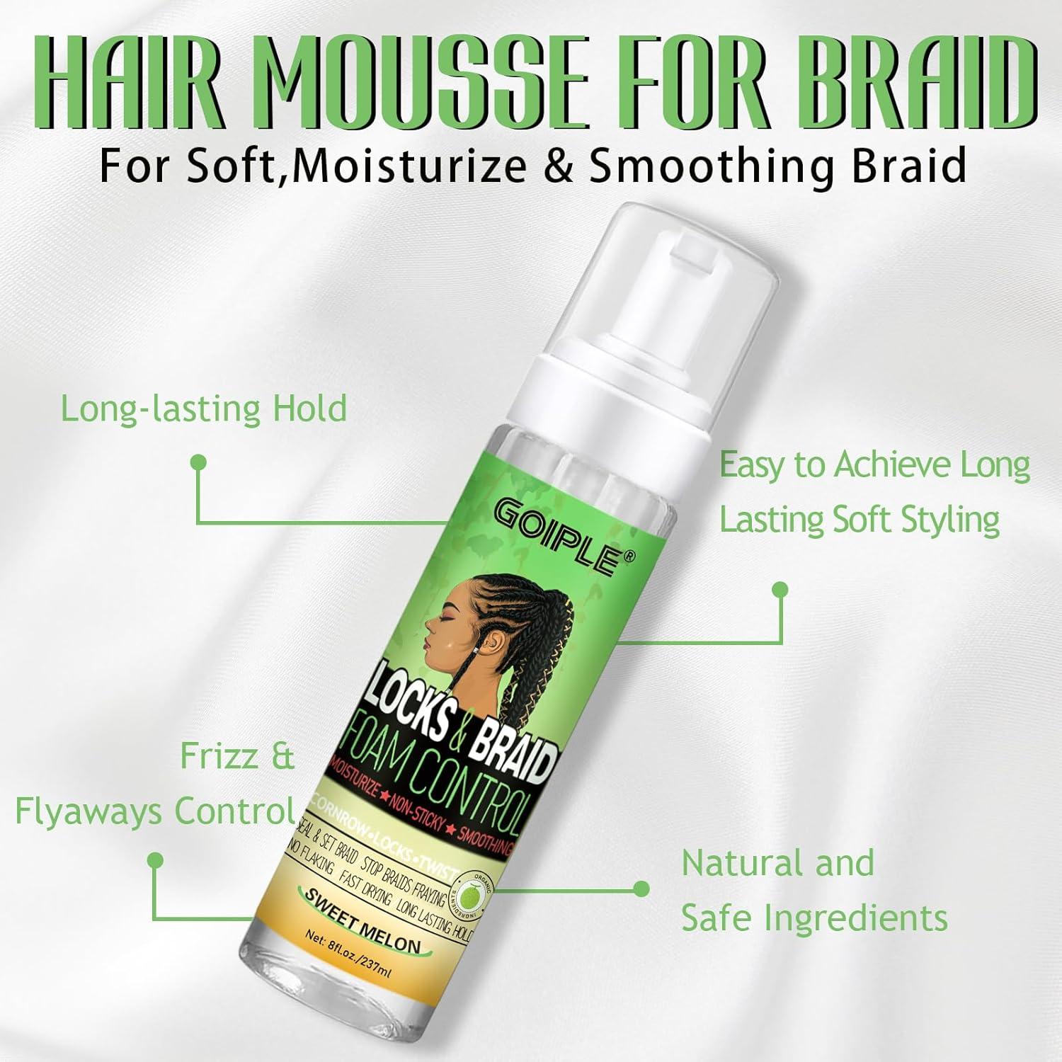 imageBraid Foam Control Mousse for Braids Twist Locs No Flake Extra Hold High Shine Moisturizes Lightweight Smooth Easy to Apply 4pcssweet melon8fl oz