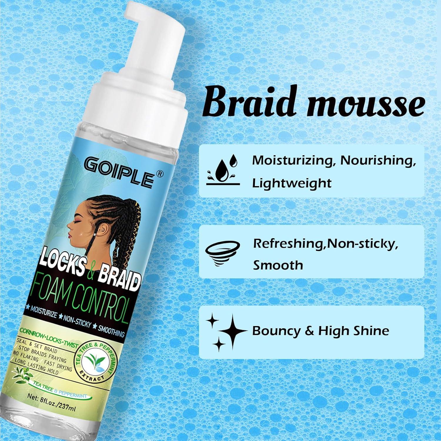 imageBraid Foam Control Mousse for Braids Twist Locs No Flake Extra Hold High Shine Moisturizes Lightweight Smooth Easy to Apply 4pcstea tree8 fl oz