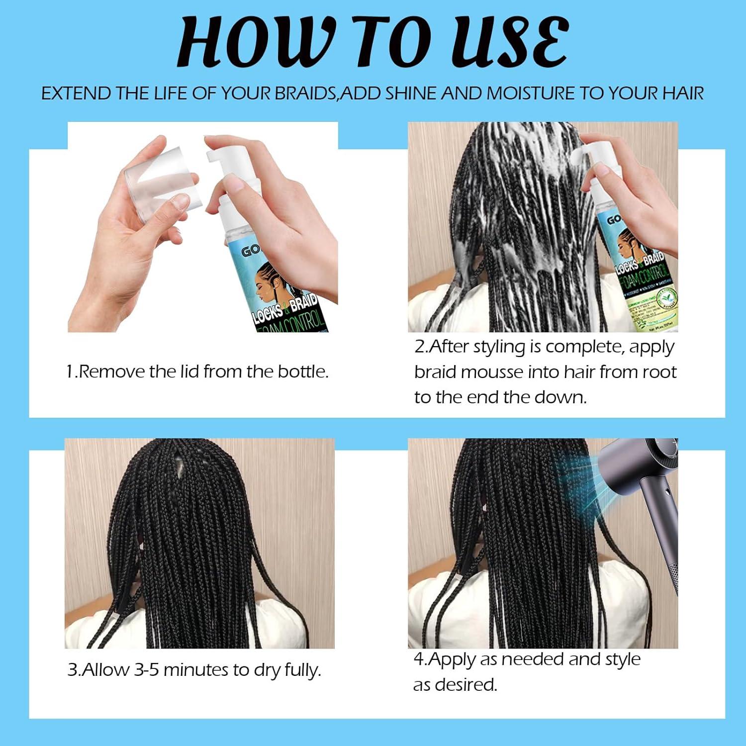 imageBraid Foam Control Mousse for Braids Twist Locs No Flake Extra Hold High Shine Moisturizes Lightweight Smooth Easy to Apply 4pcstea tree8 fl oz