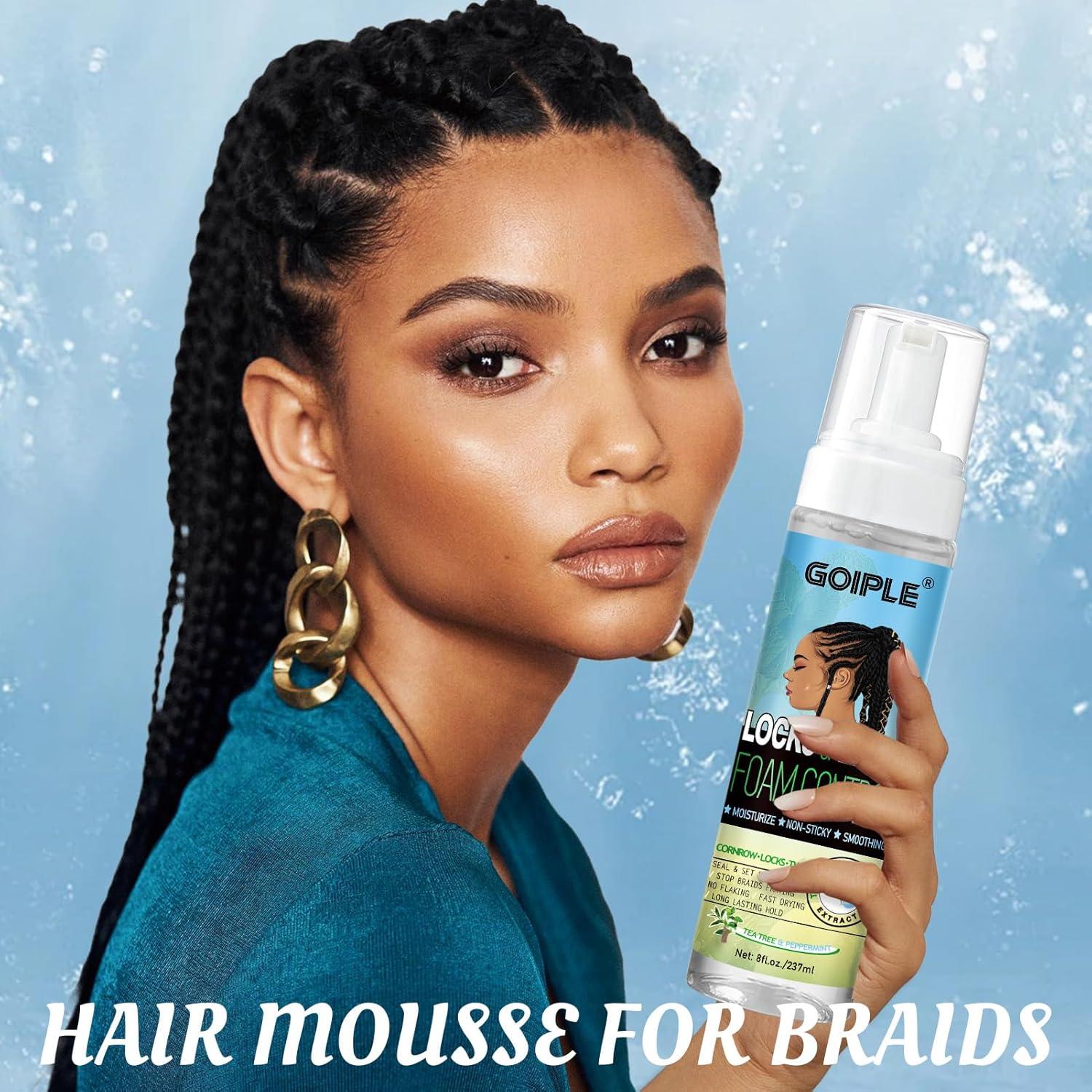 imageBraid Foam Control Mousse for Braids Twist Locs No Flake Extra Hold High Shine Moisturizes Lightweight Smooth Easy to Apply 4pcstea tree8 fl oz
