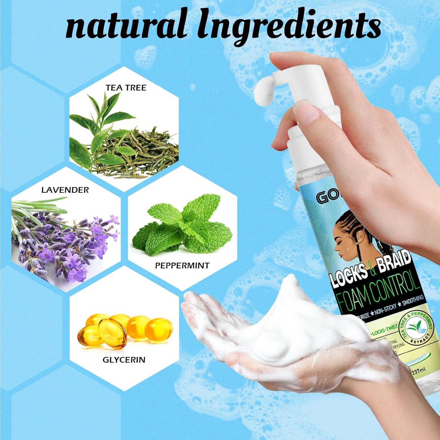 imageBraid Foam Control Mousse for Braids Twist Locs No Flake Extra Hold High Shine Moisturizes Lightweight Smooth Easy to Apply 4pcstea tree8 fl oz