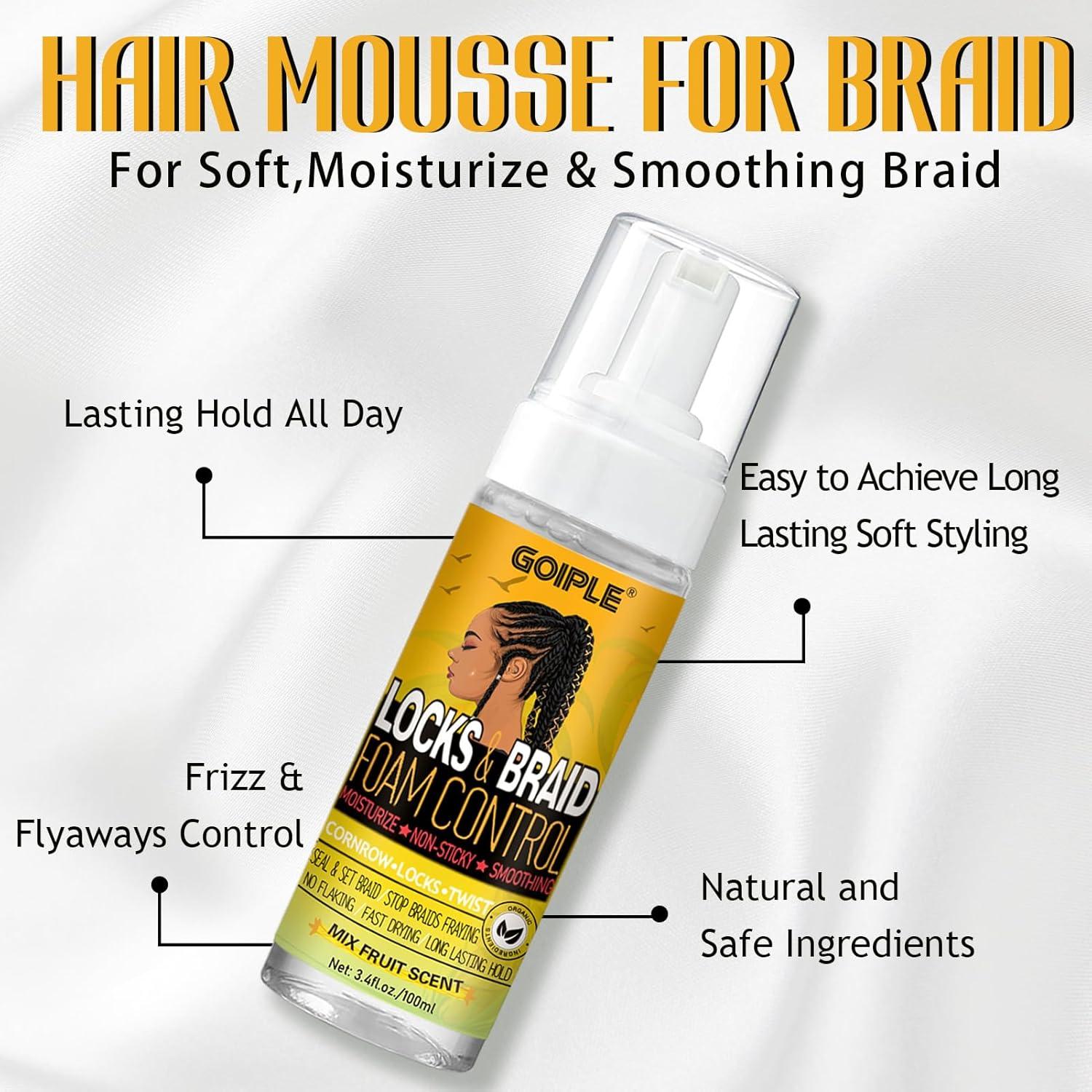 imageBraid Foam Control Mousse for Braids Twist Locs No Flake Moisturizing Mousse with Rosemary Oil for Hair Growth Easy to Apply with Sleep Bonnets