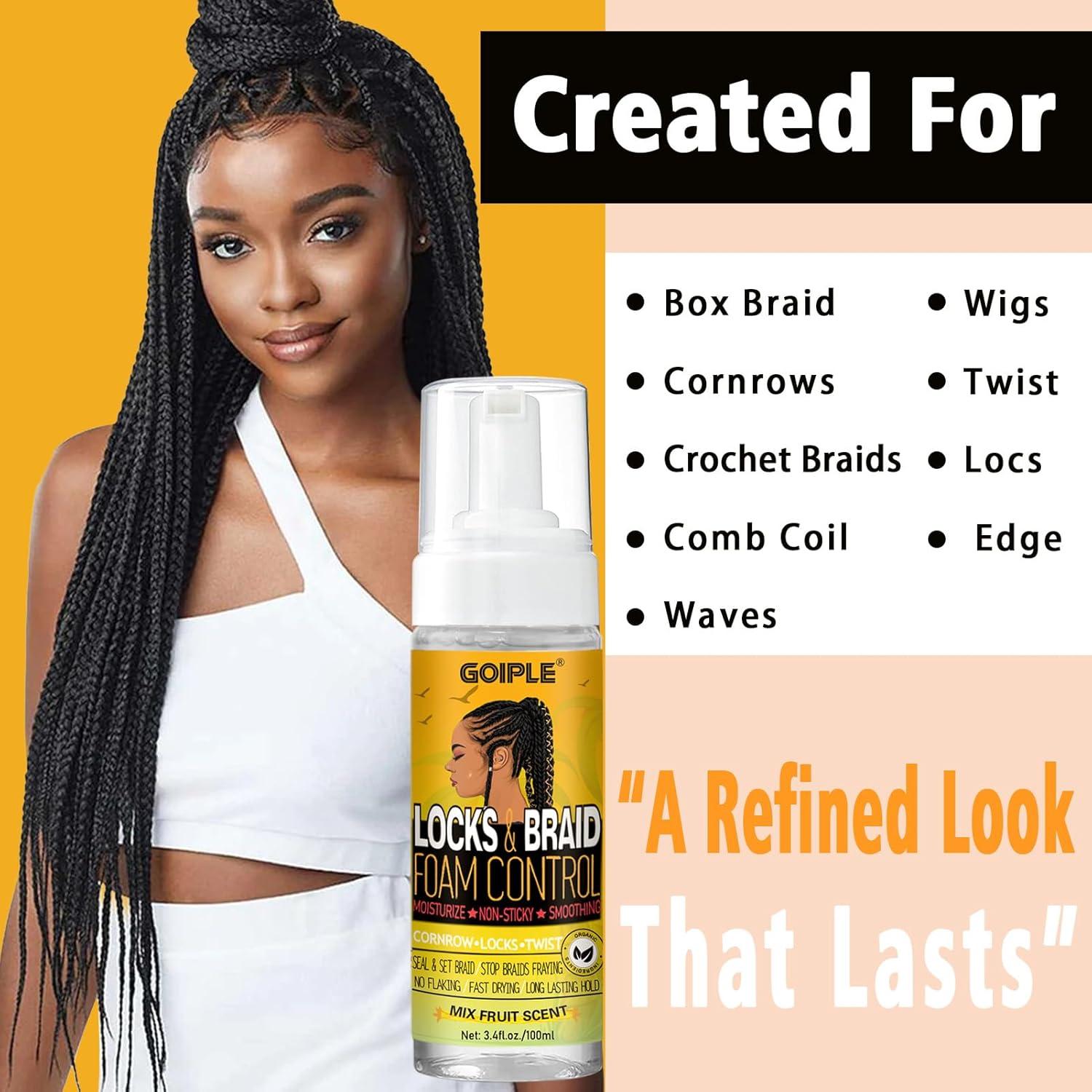 imageBraid Foam Control Mousse for Braids Twist Locs No Flake Moisturizing Mousse with Rosemary Oil for Hair Growth Easy to Apply with Sleep Bonnets