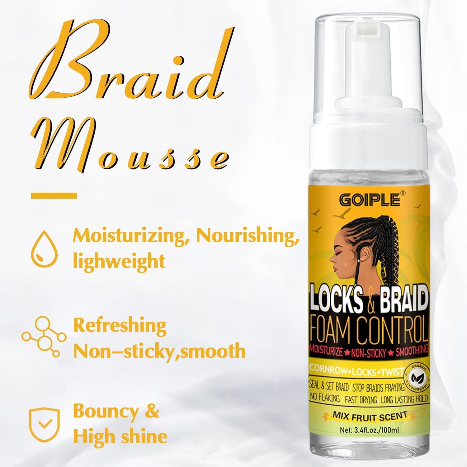imageBraid Foam Control Mousse for Braids Twist Locs No Flake Moisturizing Mousse with Rosemary Oil for Hair Growth Easy to Apply with Sleep Bonnets