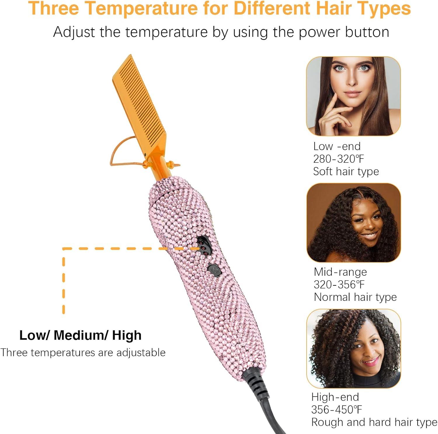 imageElectric Hot Comb Hair Straightener Deluxe Electrical Straightening Comb Curling Iron for Natural Black Wigs Hot Comb Electric for Wigs Pressing Combs with Wig Glue Melting Spray Hair Wax StickGold