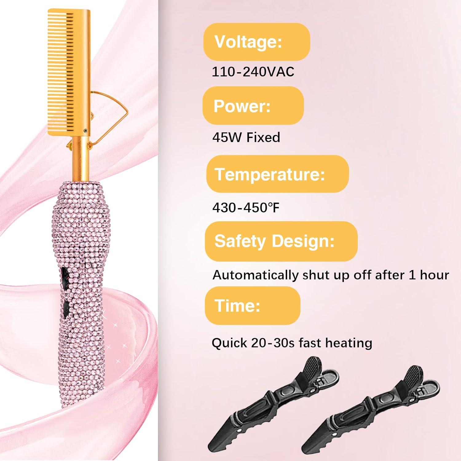 imageElectric Hot Comb Hair Straightener Deluxe Electrical Straightening Comb Curling Iron for Natural Black Wigs Hot Comb Electric for Wigs Pressing Combs with Wig Glue Melting Spray Hair Wax StickGold