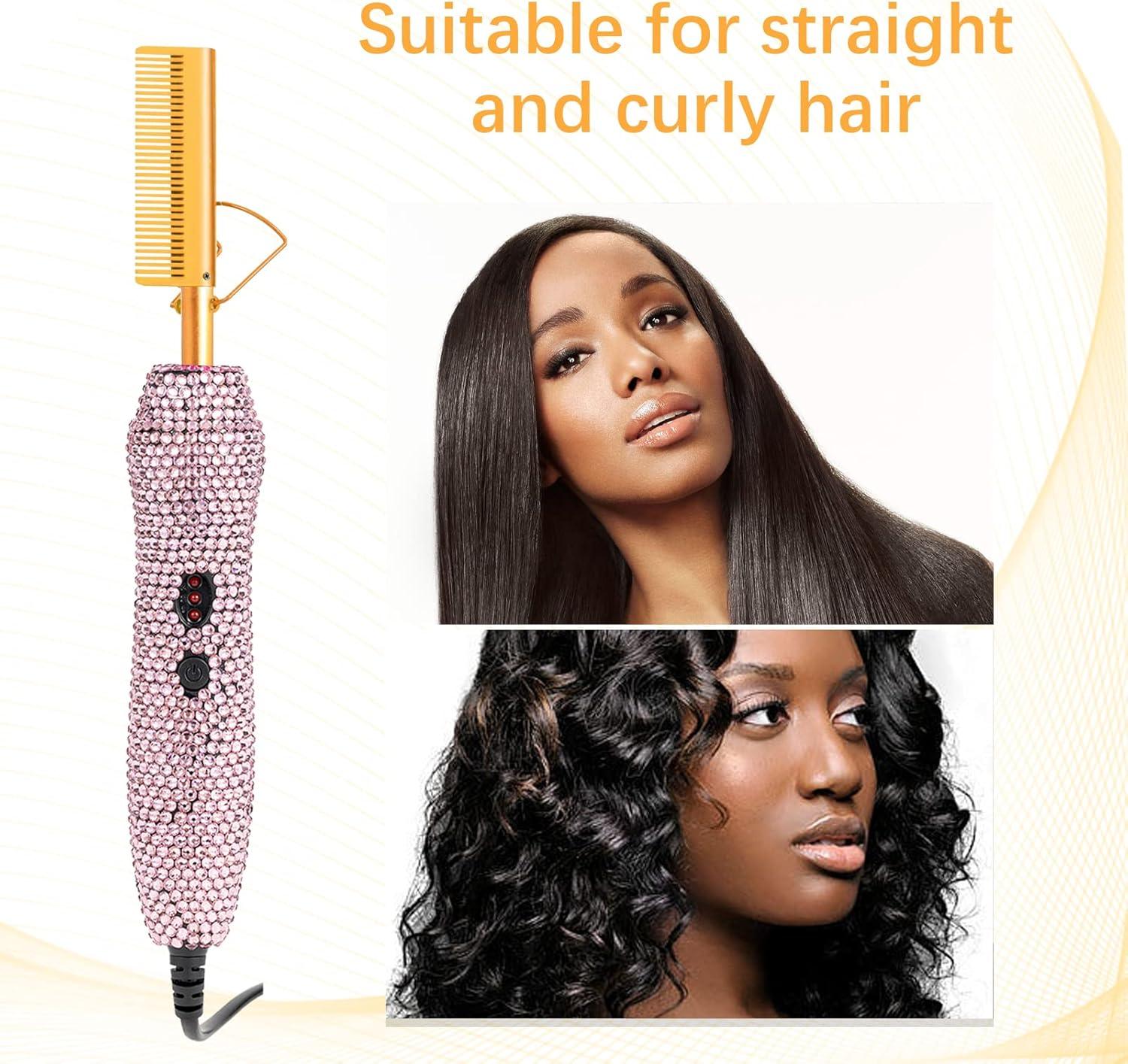 imageElectric Hot Comb Hair Straightener Deluxe Electrical Straightening Comb Curling Iron for Natural Black Wigs Hot Comb Electric for Wigs Pressing Combs with Wig Glue Melting Spray Hair Wax StickGold