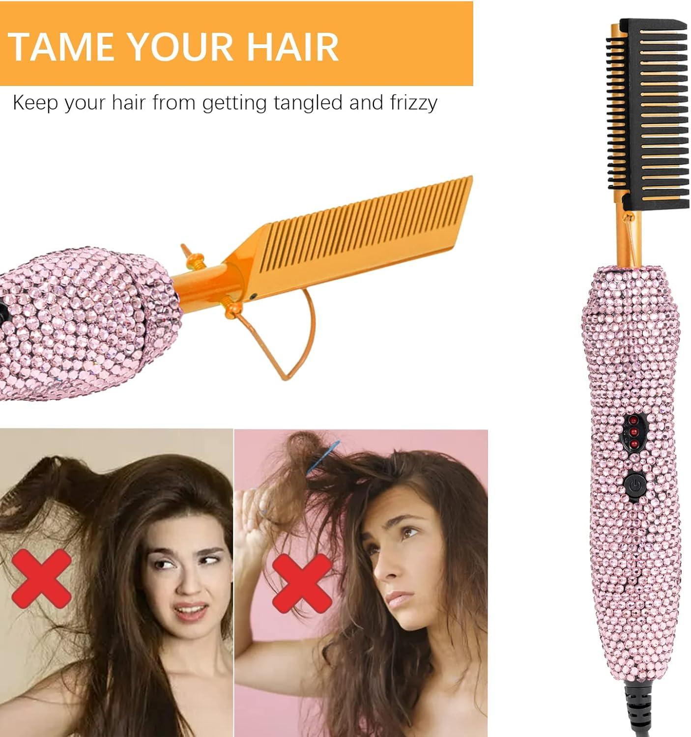 imageElectric Hot Comb Hair Straightener Deluxe Electrical Straightening Comb Curling Iron for Natural Black Wigs Hot Comb Electric for Wigs Pressing Combs with Wig Glue Melting Spray Hair Wax StickGold