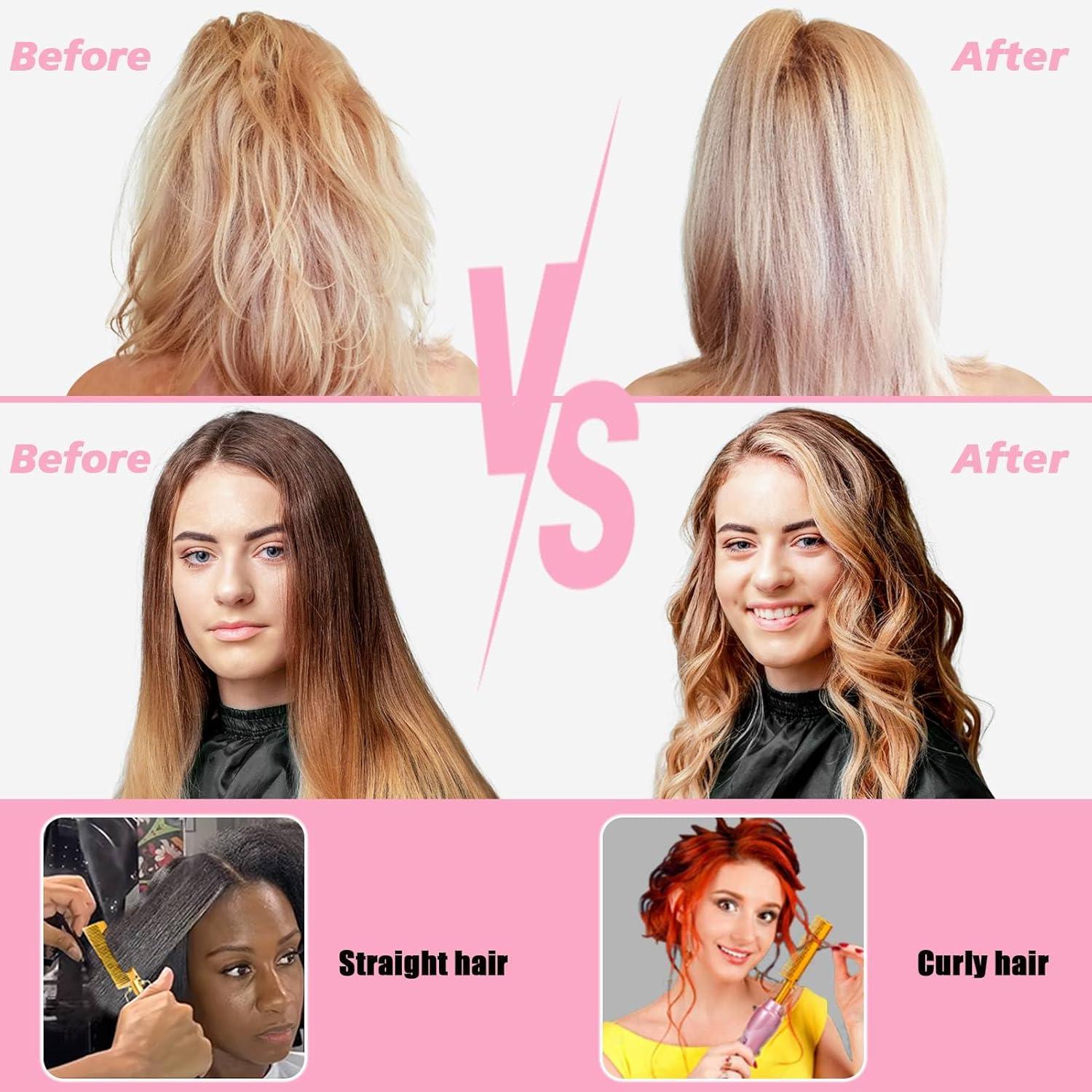 imageElectric Hot Comb Hair Straightener Heat Pressing Combs Ceramic Curling Flat Iron Curler Hot Comb Electric for Wigs Electrical Straightening Comb Curling Iron for Natural Hair with AntiScald Case