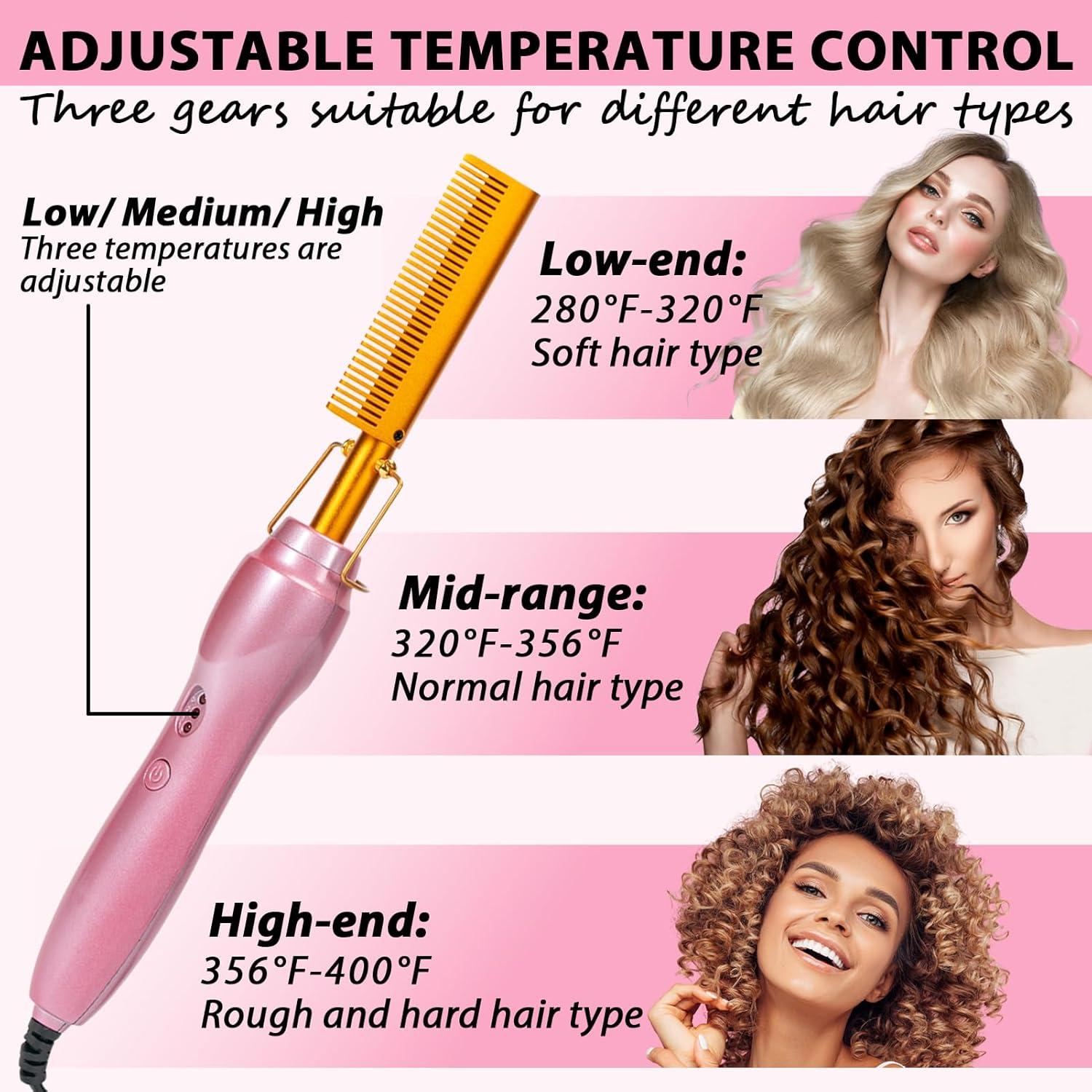 imageElectric Hot Comb Hair Straightener Heat Pressing Combs Ceramic Curling Flat Iron Curler Hot Comb Electric for Wigs Electrical Straightening Comb Curling Iron for Natural Hair with AntiScald Case