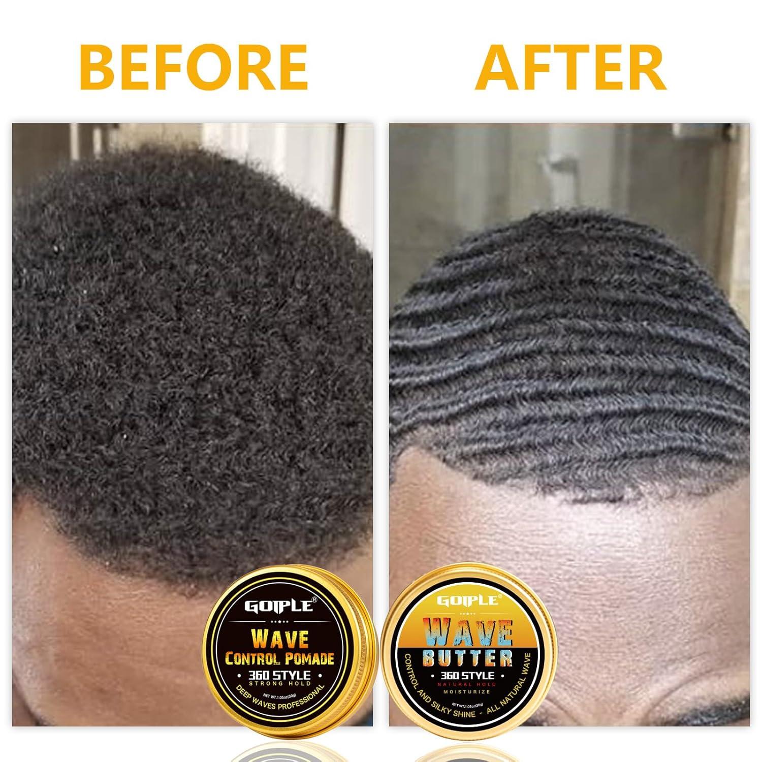 imageGoiple 360 Wave Shampoo Wave Pomade Strong Hold 360 Training Hair Cream Wave Butter for Men Pocket Palm Brush Curved Brush Silky Durags for Men Extra Long Tails Wave Brush Wave Cap Set