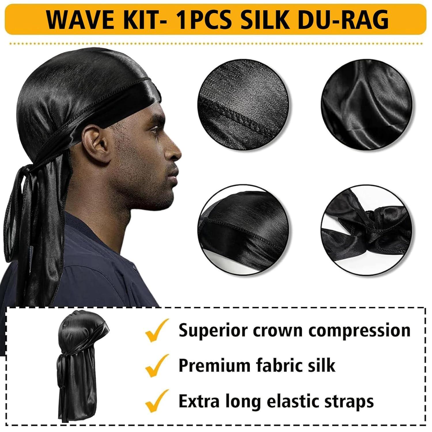imageGoiple 360 Wave Shampoo Wave Pomade Strong Hold 360 Training Hair Cream Wave Butter for Men Pocket Palm Brush Curved Brush Silky Durags for Men Extra Long Tails Wave Brush Wave Cap Set
