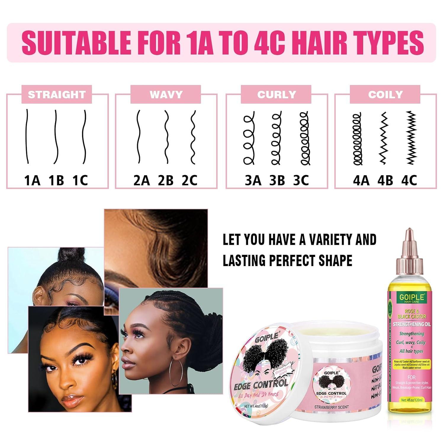 imageGoiple Edge Control Wax for Women Strong Hold Nongreasy Edge Smoother Strawberry Scent Edge Control Wax Edge Scarf Hair Bonnet PinkEdge Control Set7pcs