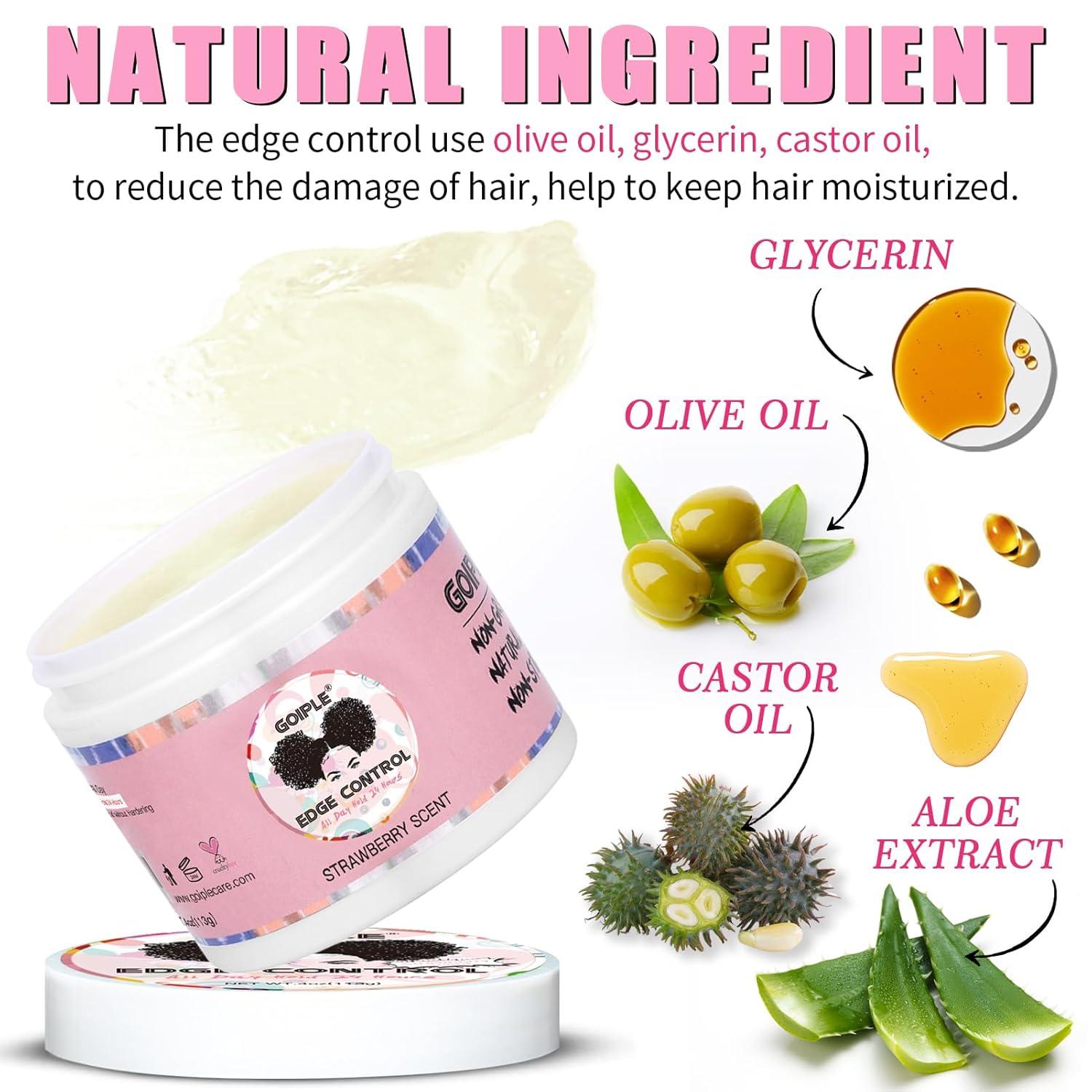 imageGoiple Edge Control Wax for Women Strong Hold Nongreasy Edge Smoother Strawberry Scent Edge Control Wax Edge Scarf Hair Bonnet PinkEdge Control Set7pcs