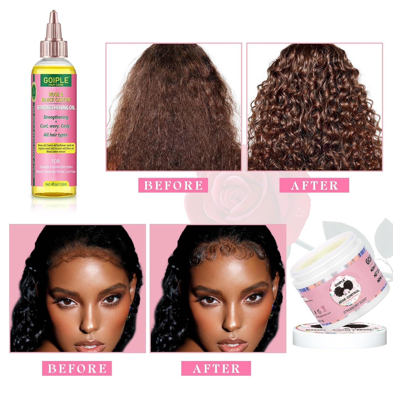 imageGoiple Edge Control Wax for Women Strong Hold Nongreasy Edge Smoother Strawberry Scent Edge Control Wax Edge Scarf Hair Bonnet PinkEdge Control Set7pcs