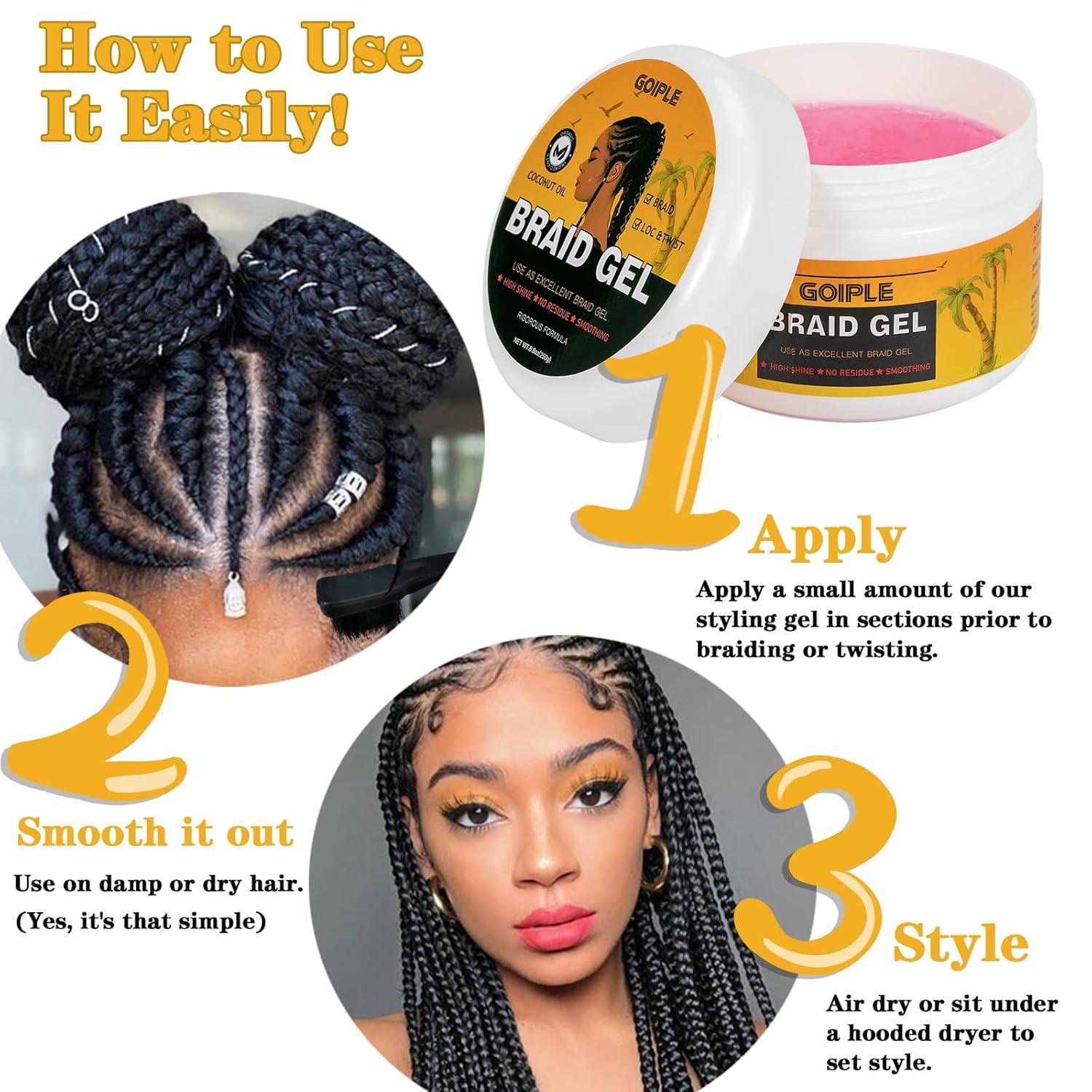 imageGoiple Strong Hold Braid Gel Good for Twist Locs Braids Edge No Flake Extra Hold High Shine Braiding Gel ampamp Edge Control 88oz with Hair CombsBraid Gel Brush Set