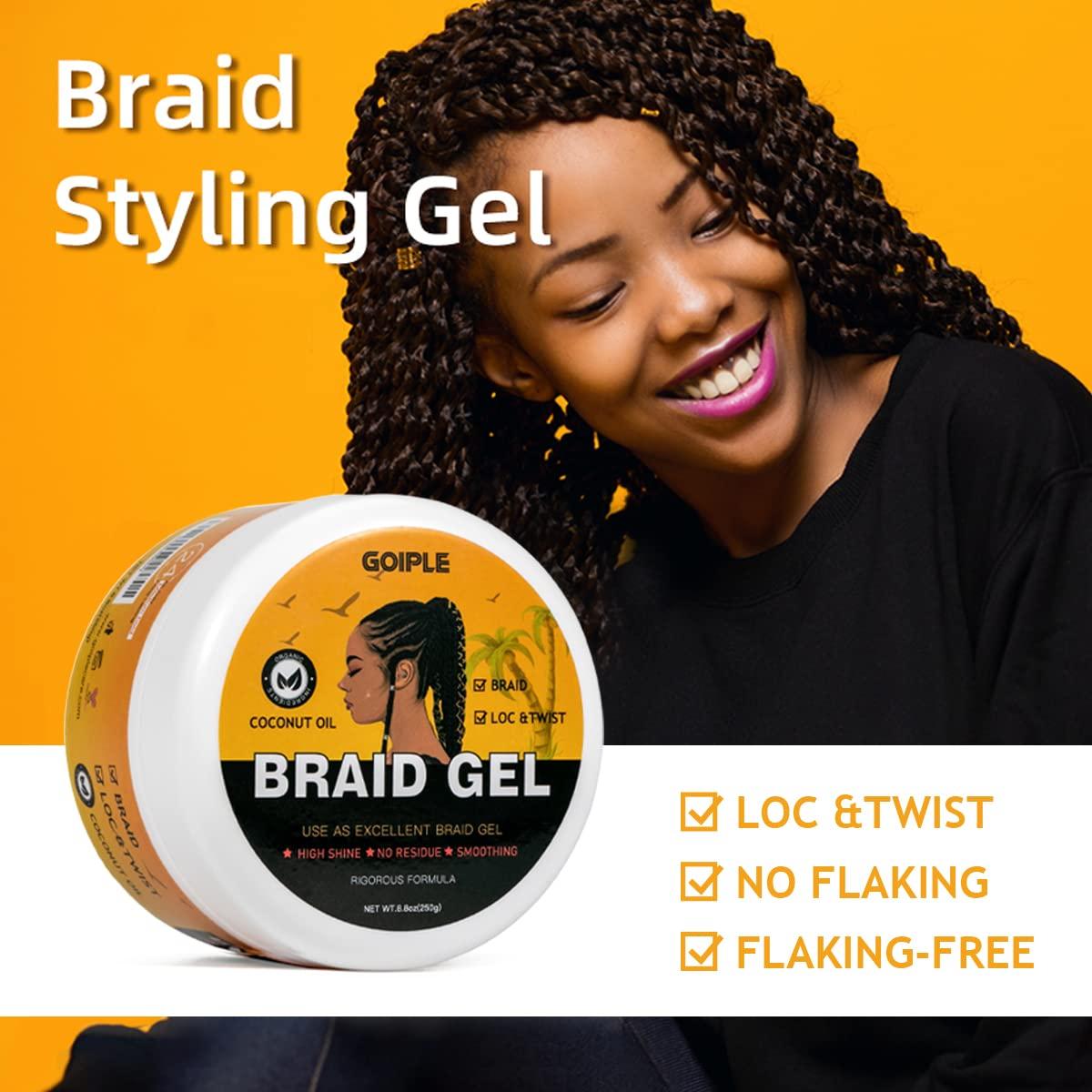 imageGoiple Strong Hold Braid Gel Good for Twist Locs Braids Edge No Flake Extra Hold High Shine Braiding Gel ampamp Edge Control 88oz with Hair CombsBraid Gel Brush Set