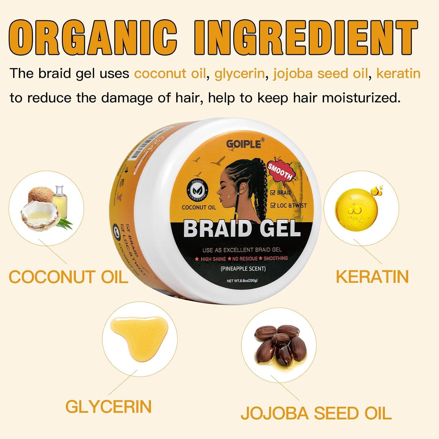 imageGoiple Strong Hold Braid Gel Good for Twist Locs Braids Edge No Flake Extra Hold High Shine Braiding Gel ampamp Edge Control 88oz with Hair CombsBraid Gel Brush Set