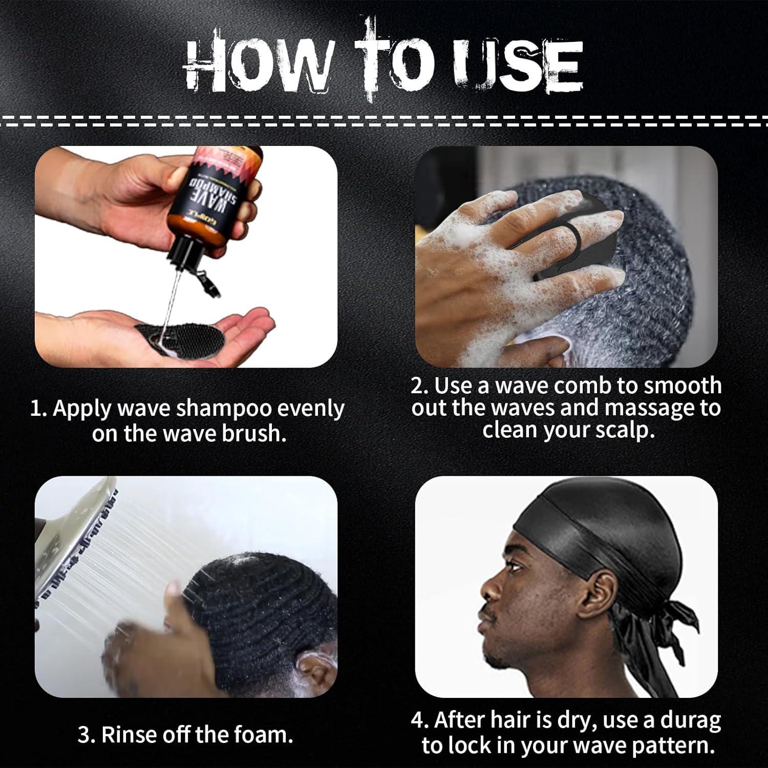 imageGoiple Waves Pomade360 Waves Wash Shampoo Wave Shampoo for Black Men 360 Wave Shampoo Hydration Shampoo Enhance Waves Shampoo Strenghtens Hair Promote Growth Wave Shampoo Setwave shampoo4pcs