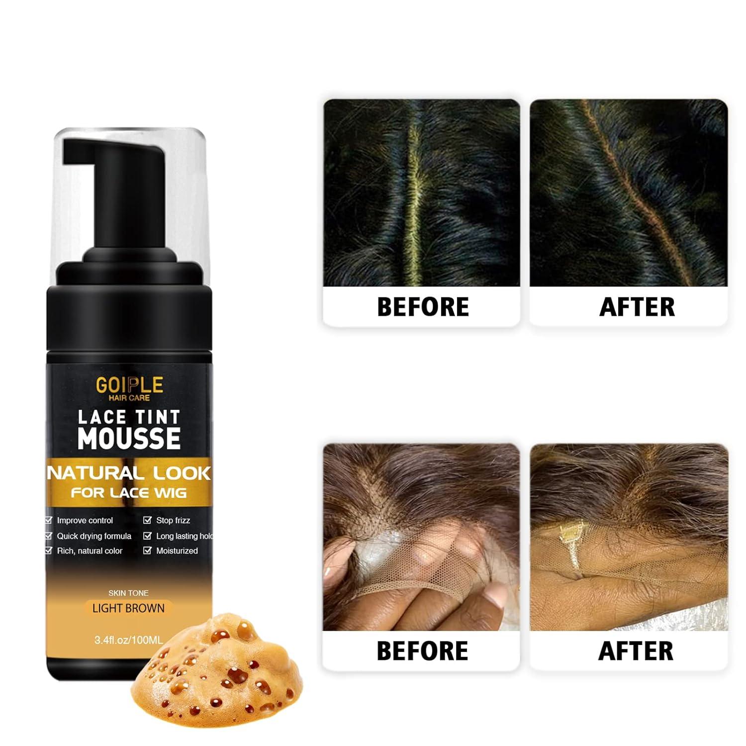 imageLace Tint Melting Mousse for Womens Toupees Hairpieces and Wigs Natural Finishing Color Wig Glue and Tool Set Light Brown