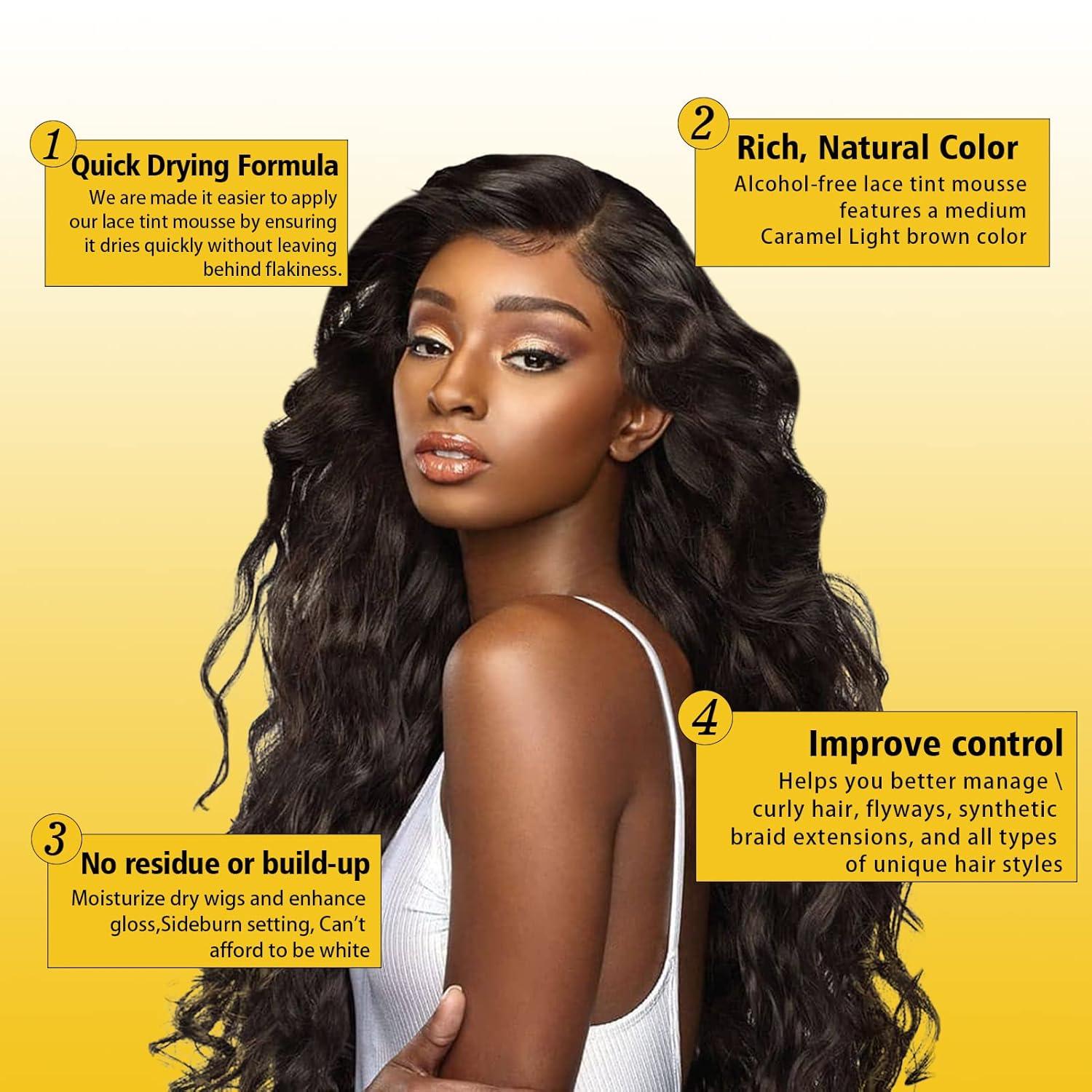 imageLace Tint Melting Mousse for Womens Toupees Hairpieces and Wigs Natural Finishing Color Wig Glue and Tool Set Light Brown