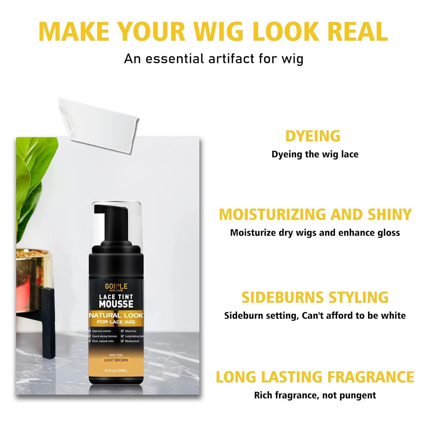 imageLace Tint Melting Mousse for Womens Toupees Hairpieces and Wigs Natural Finishing Color Wig Glue and Tool Set Light Brown