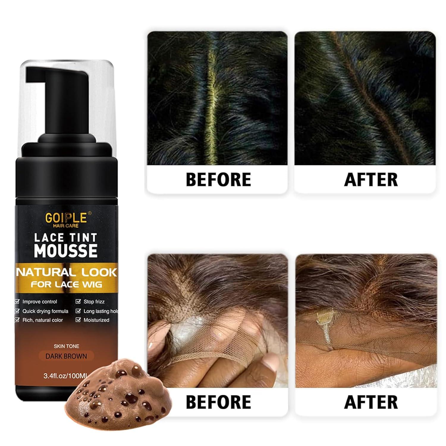 imageLace Tint Mousse Wig Milk Spray for Synthetic Hair Leavein Conditioner Spray Conditioner Detangler Moisturizer Wig Glue for Lace Front Wigs Strong Hold Hair Adhesive Wigs Accessory Essentials KitDark brown16pcs