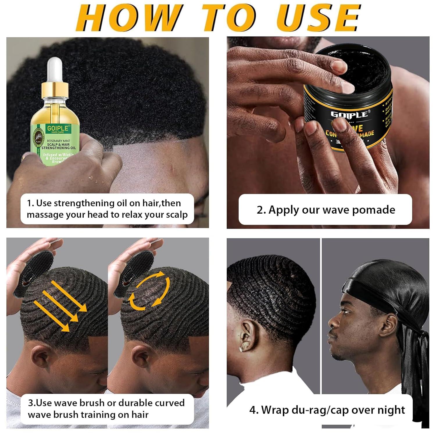 imageNatural Wave Pomade for Men Strong Hold Easy Wash 360 Wave Training Hair Cream Waves Grease for Men Promotes Layered Waves Moisture Control and Silky Shine with Rosemary Oil for Hair Growt Setwave pomaderosemary oil5pcs