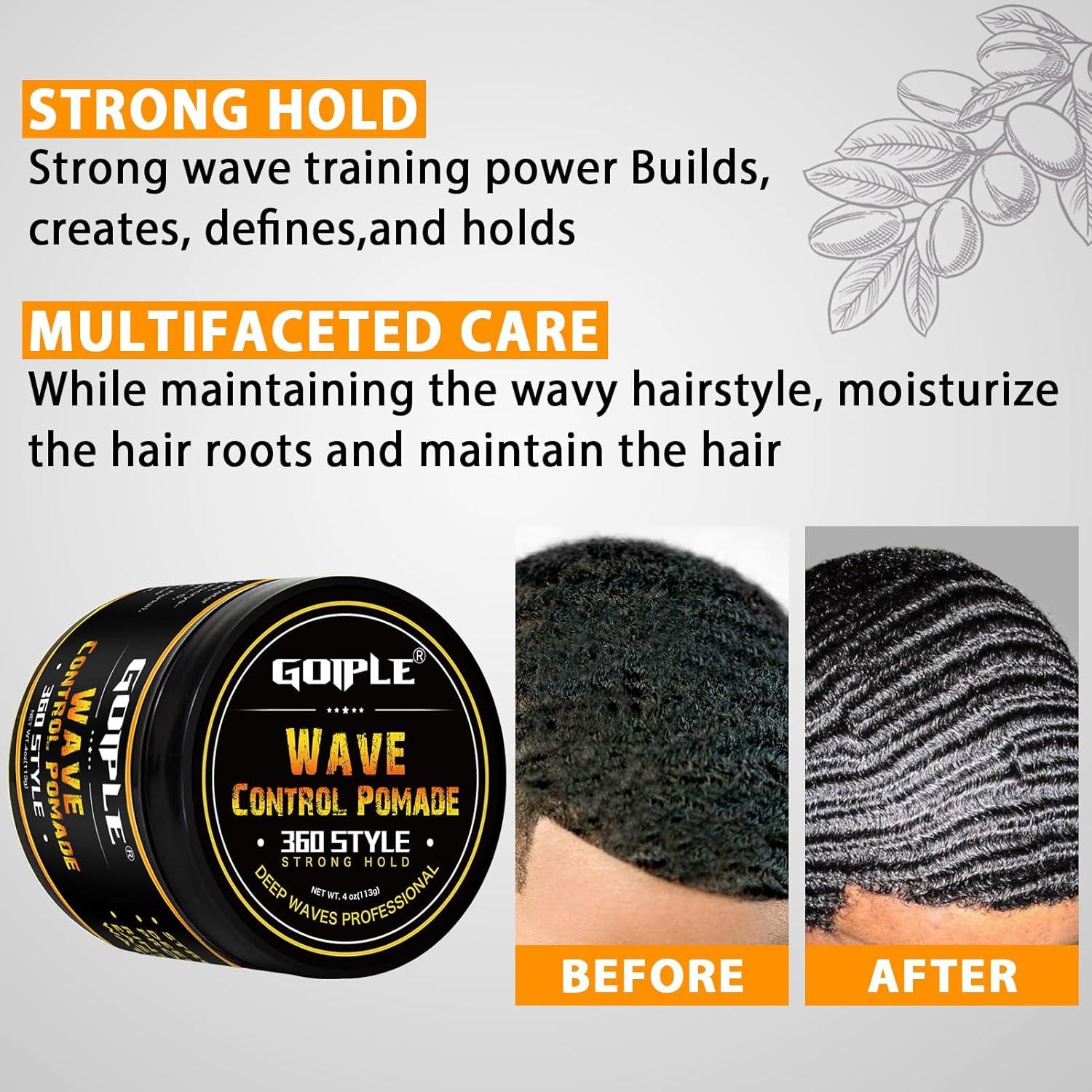 imageNatural Wave Pomade for Men Strong Hold Easy Wash 360 Wave Training Hair Cream Waves Grease for Men Promotes Layered Waves Moisture Control and Silky Shine with Rosemary Oil for Hair Growt Setwave pomaderosemary oil5pcs